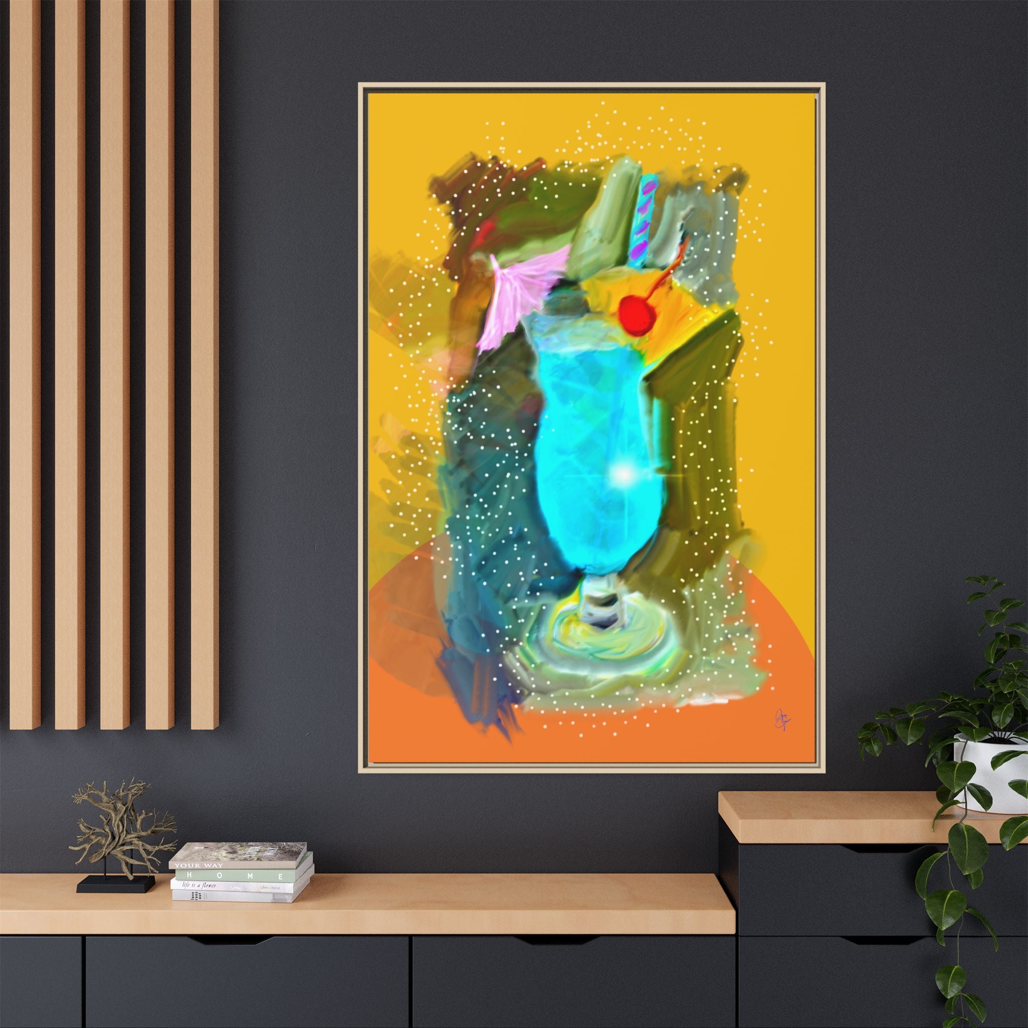 Tropical Blue Cocktail Canvas Print — Framed Matte Bar Art