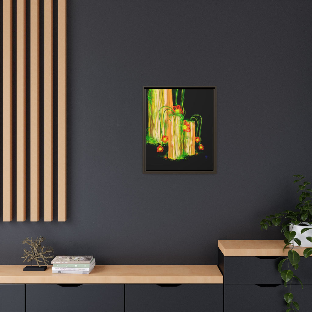 Framed Matte Canvas Print — Neon Floral Candlelight Art