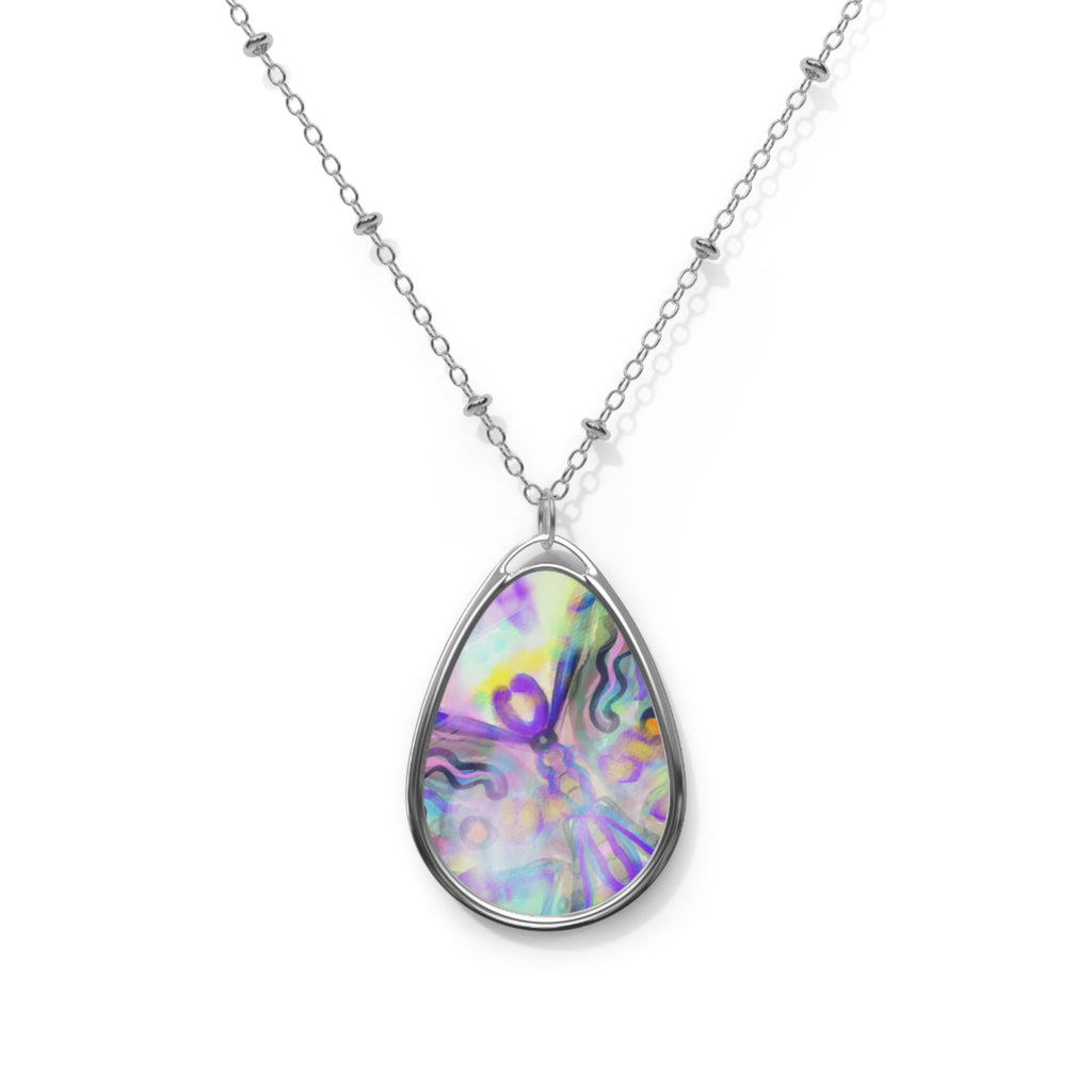 Iridescent Oval Pendant Necklace – Abalone Teardrop Chain
