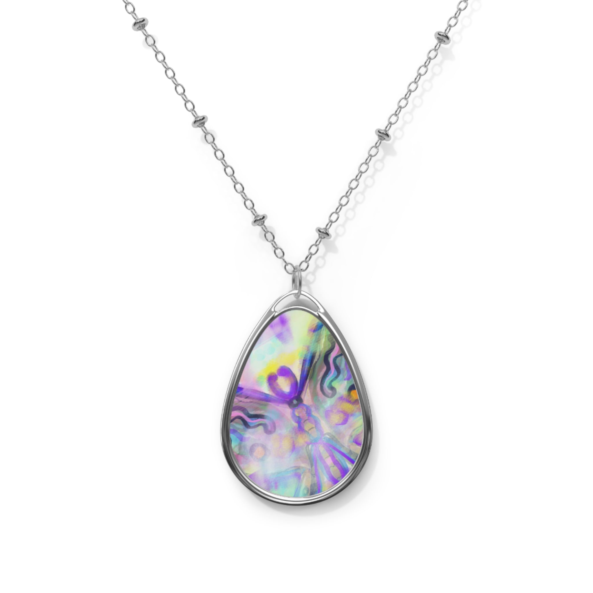 Iridescent Oval Pendant Necklace – Abalone Teardrop Chain