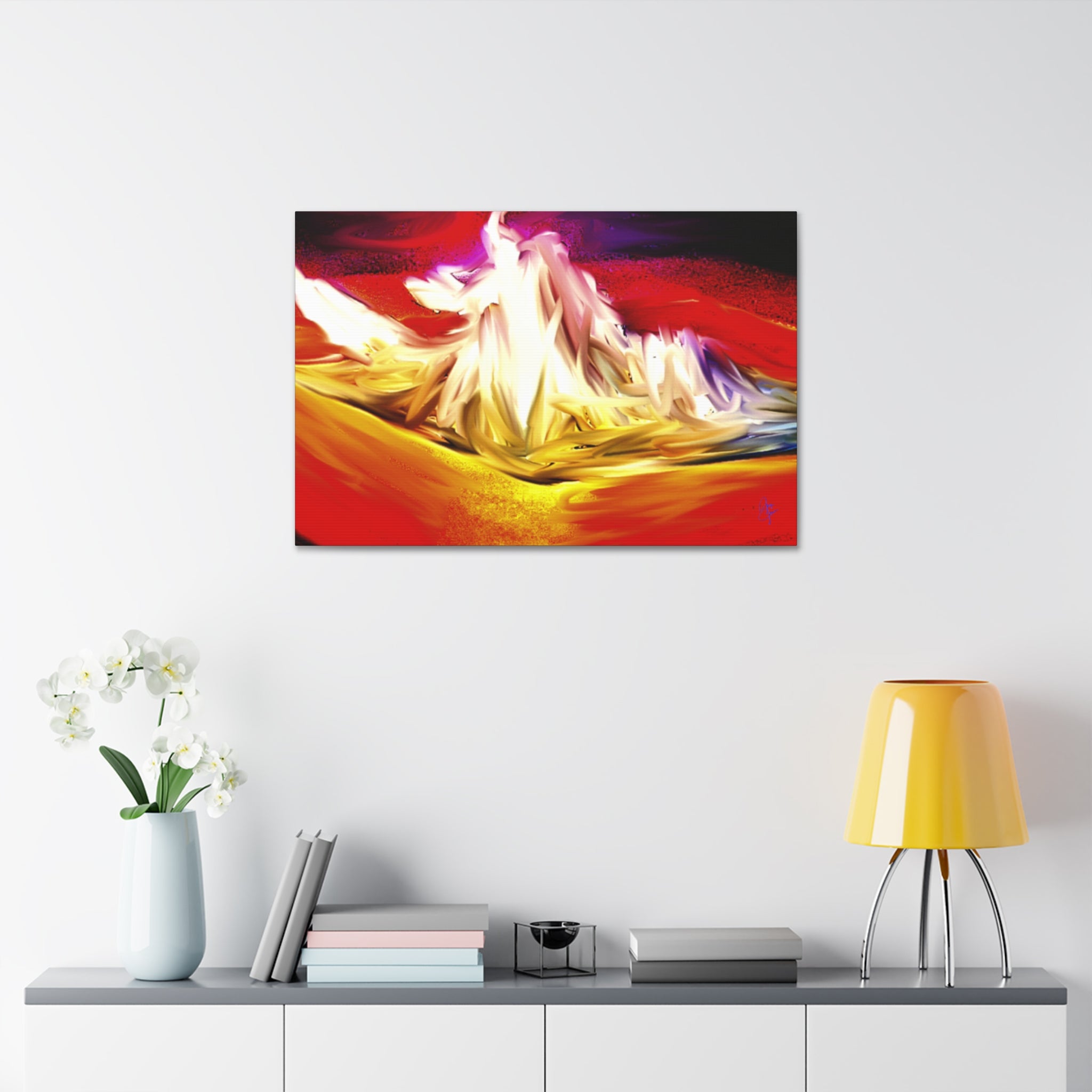 Abstract Campfire Canvas Print — Vibrant Red & Gold Stretched Wall Art