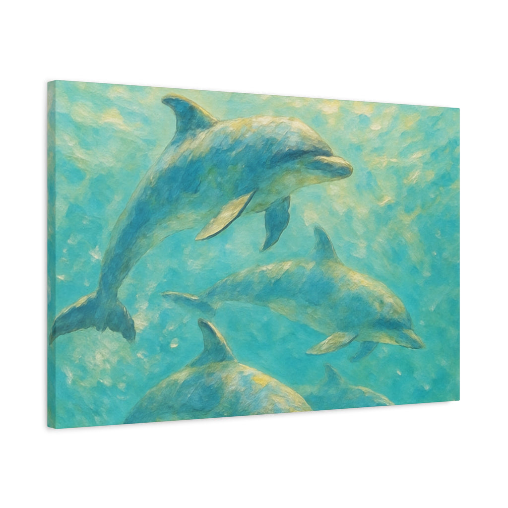 Dolphin Swim Matte Stretched Canvas – Ocean Wall Art
