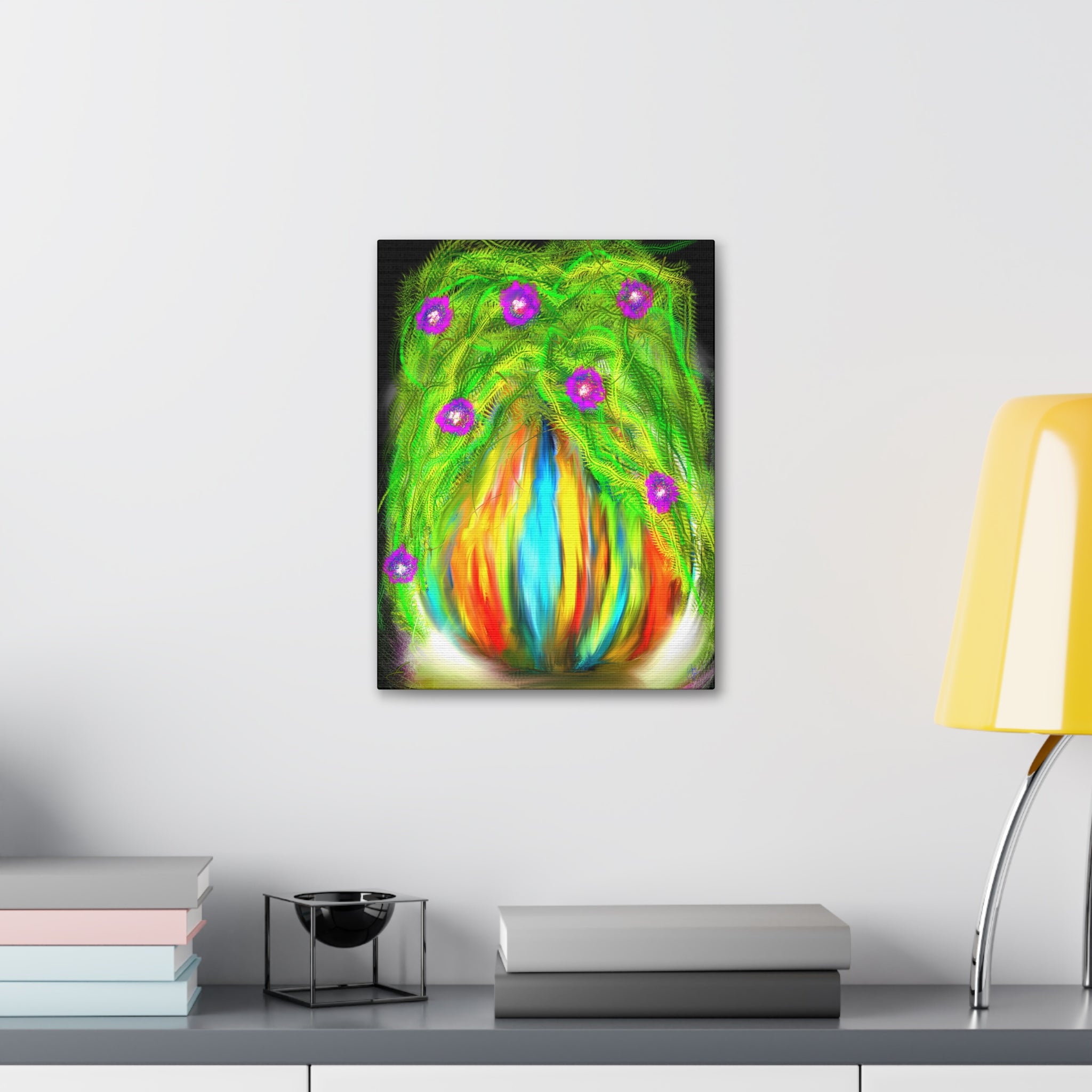 Abstract Floral Canvas Print — Colorful Blooming Vase Wall Art