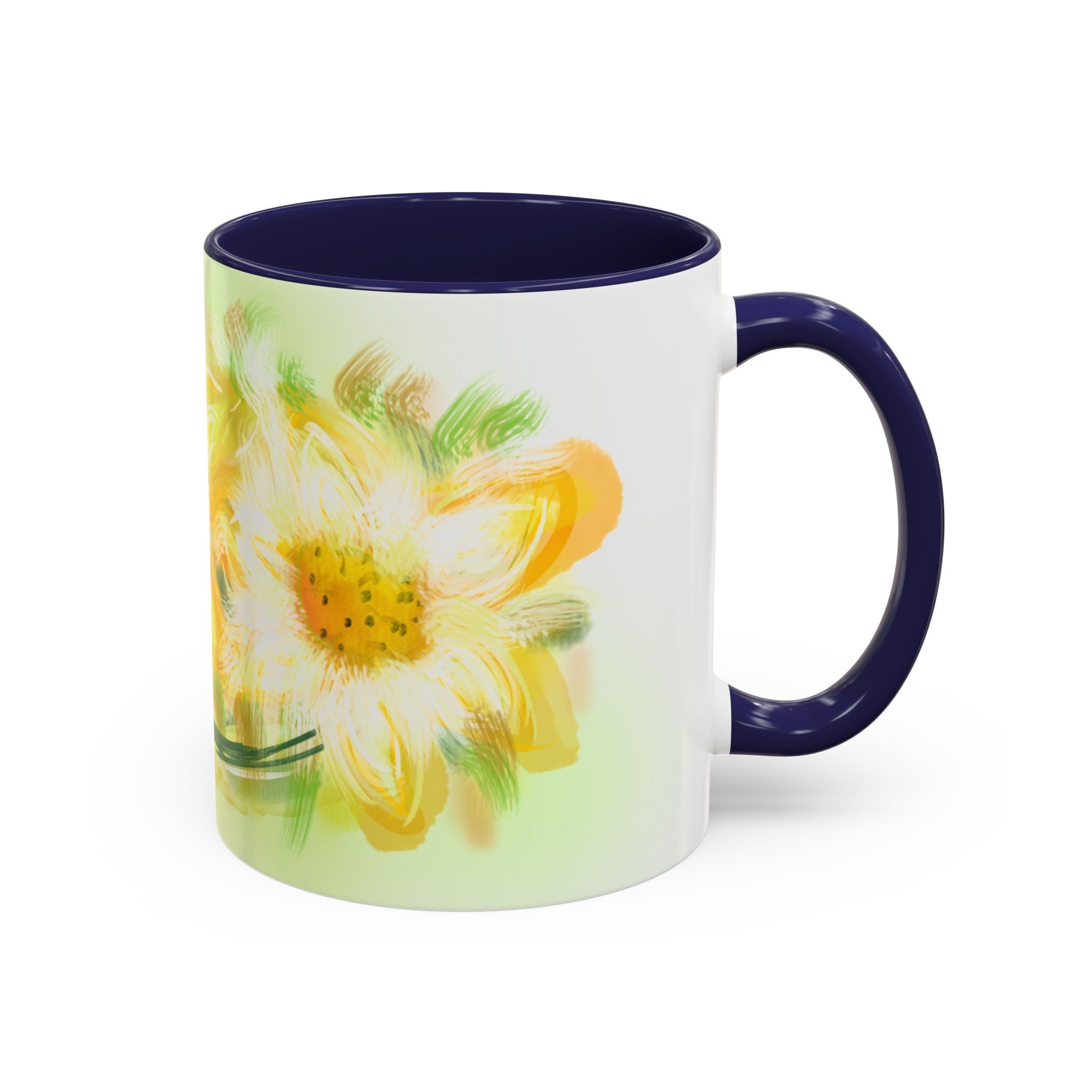 Sunlit Daisy Accent Coffee Mug — Yellow Floral 11/15oz