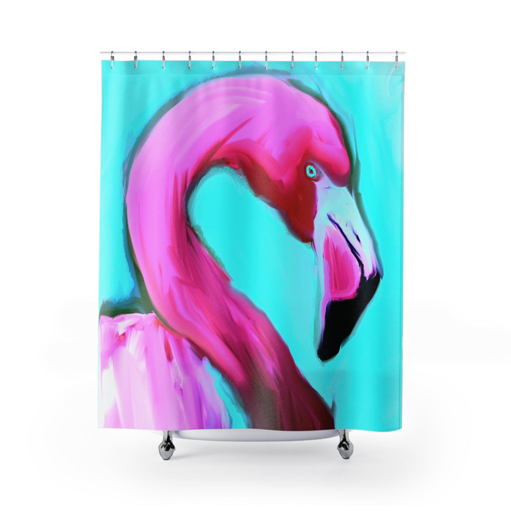 Flamingo Pop Shower Curtain — Bright Pink Tropical Bathroom Decor