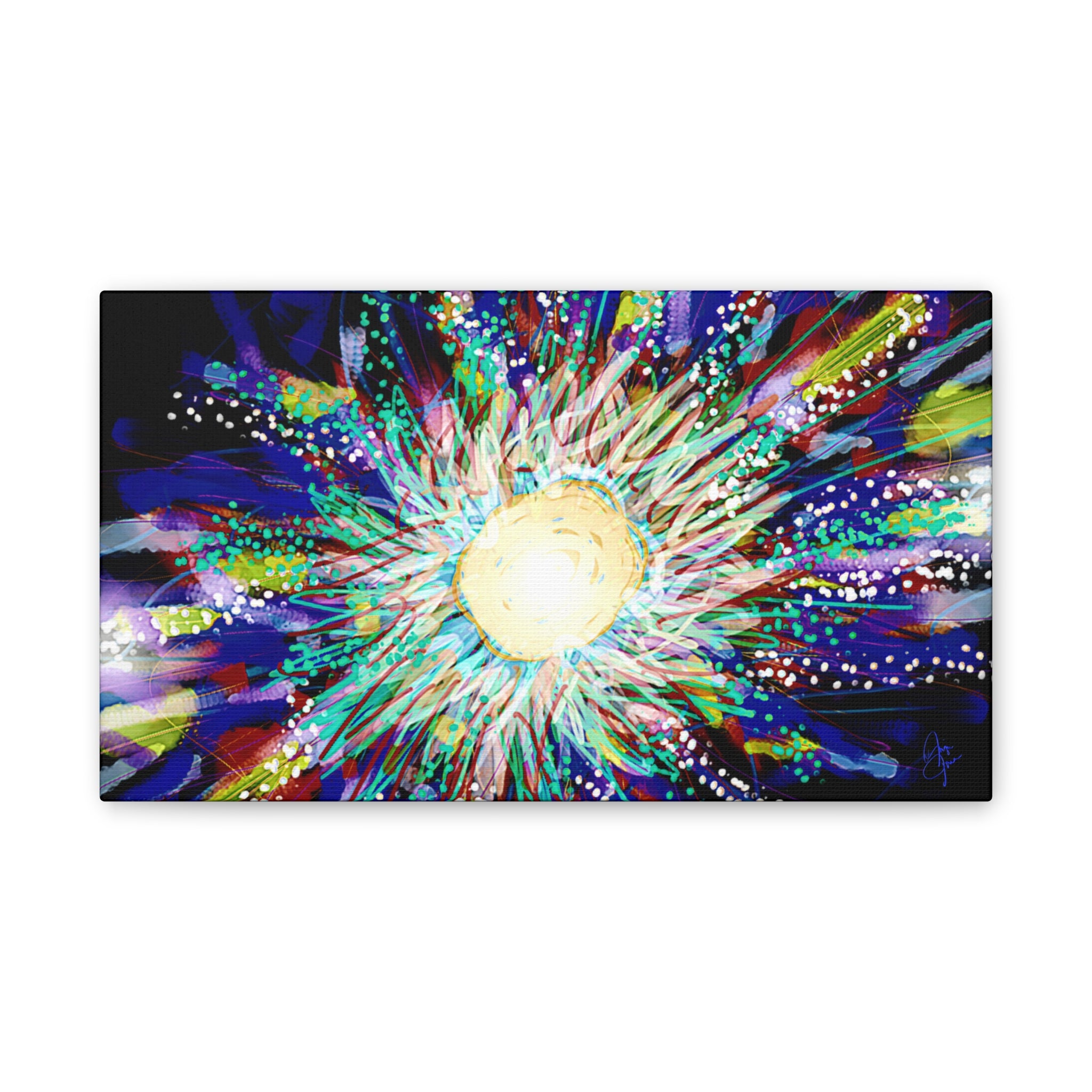 Abstract Cosmic Burst Canvas Wall Art — Colorful Sunflower Explosion on Black