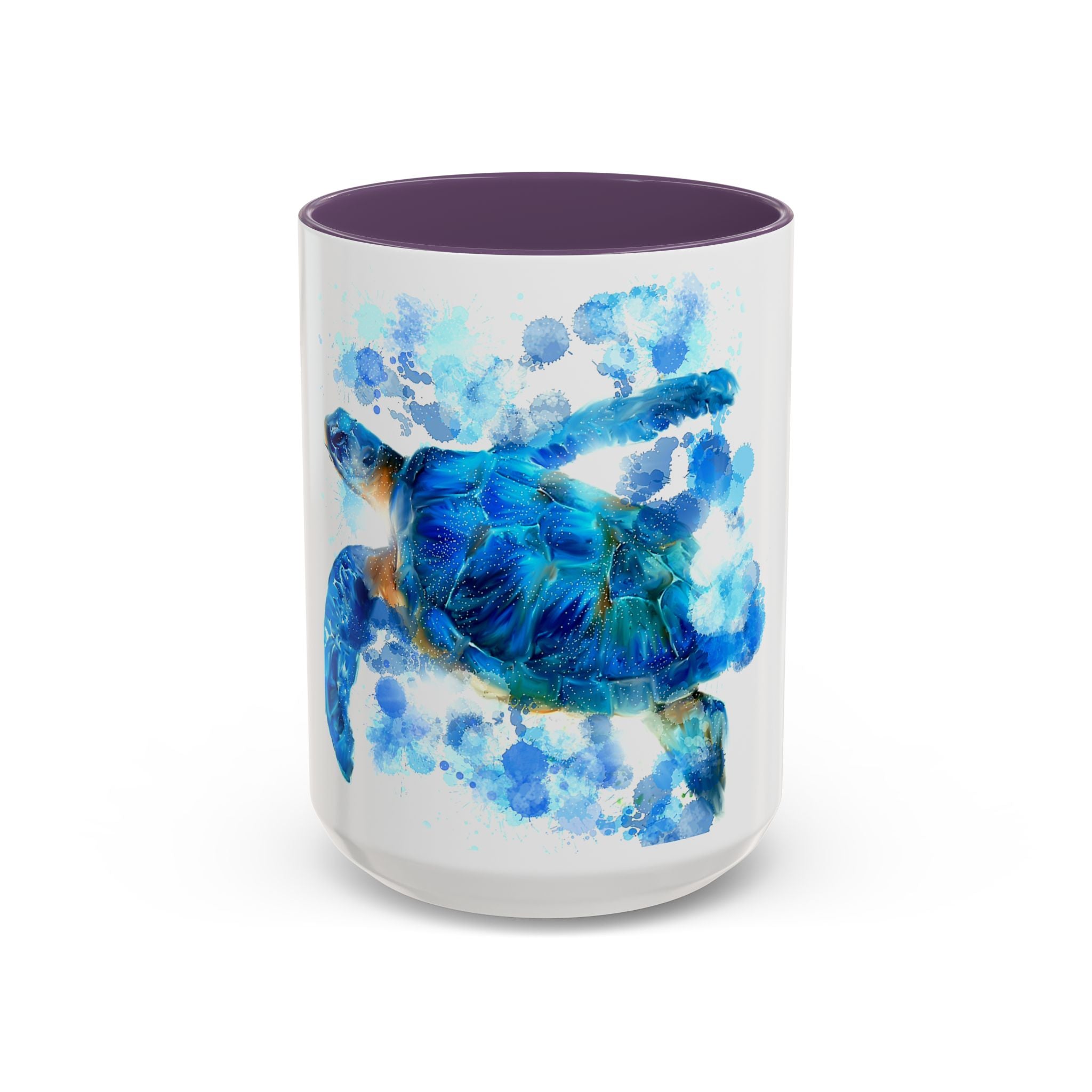 Blue Sea Turtle Accent Coffee Mug — Watercolor Ocean Turtle 11/15oz