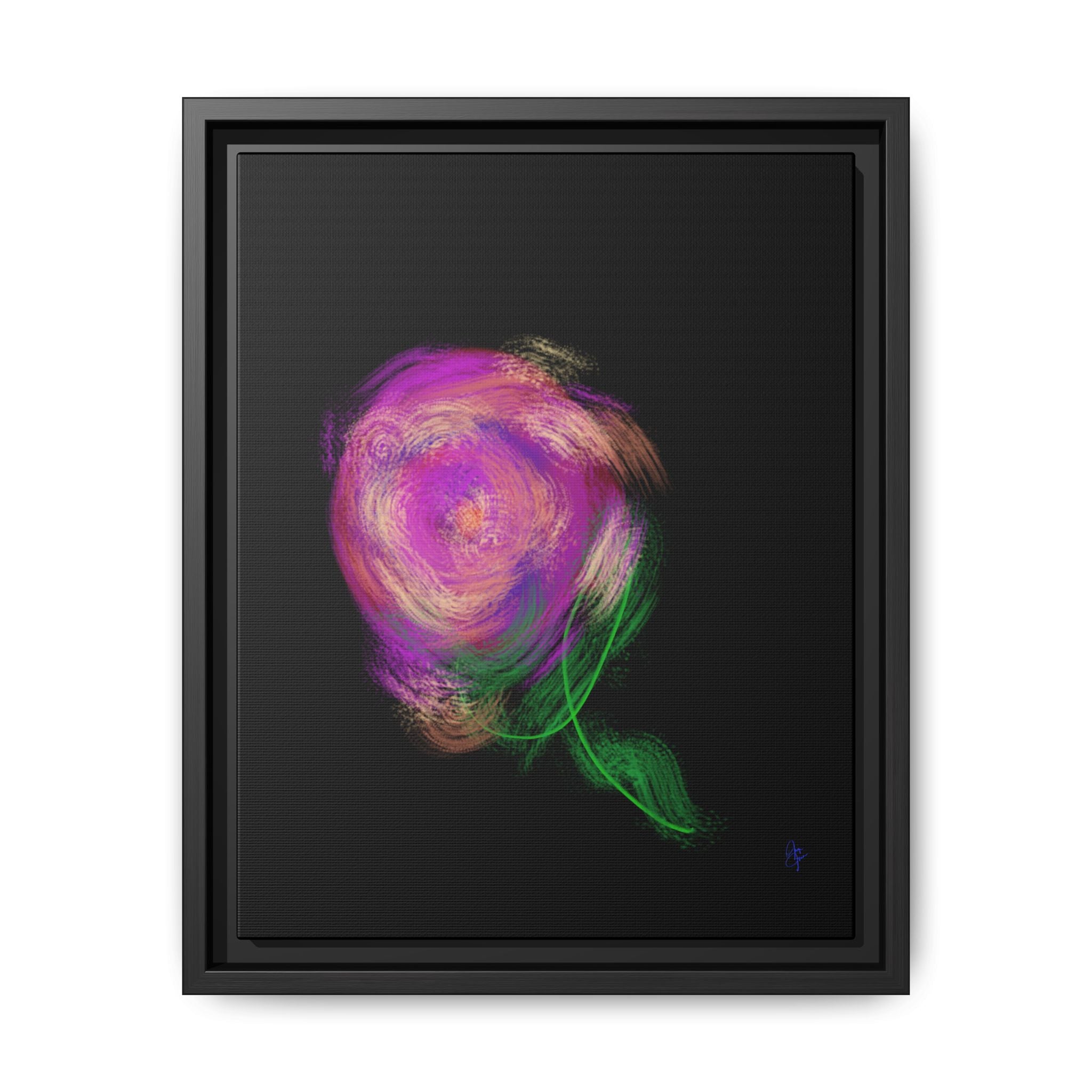 Abstract Rose Swirl Matte Framed Canvas — Multicolor Floral Wall Art