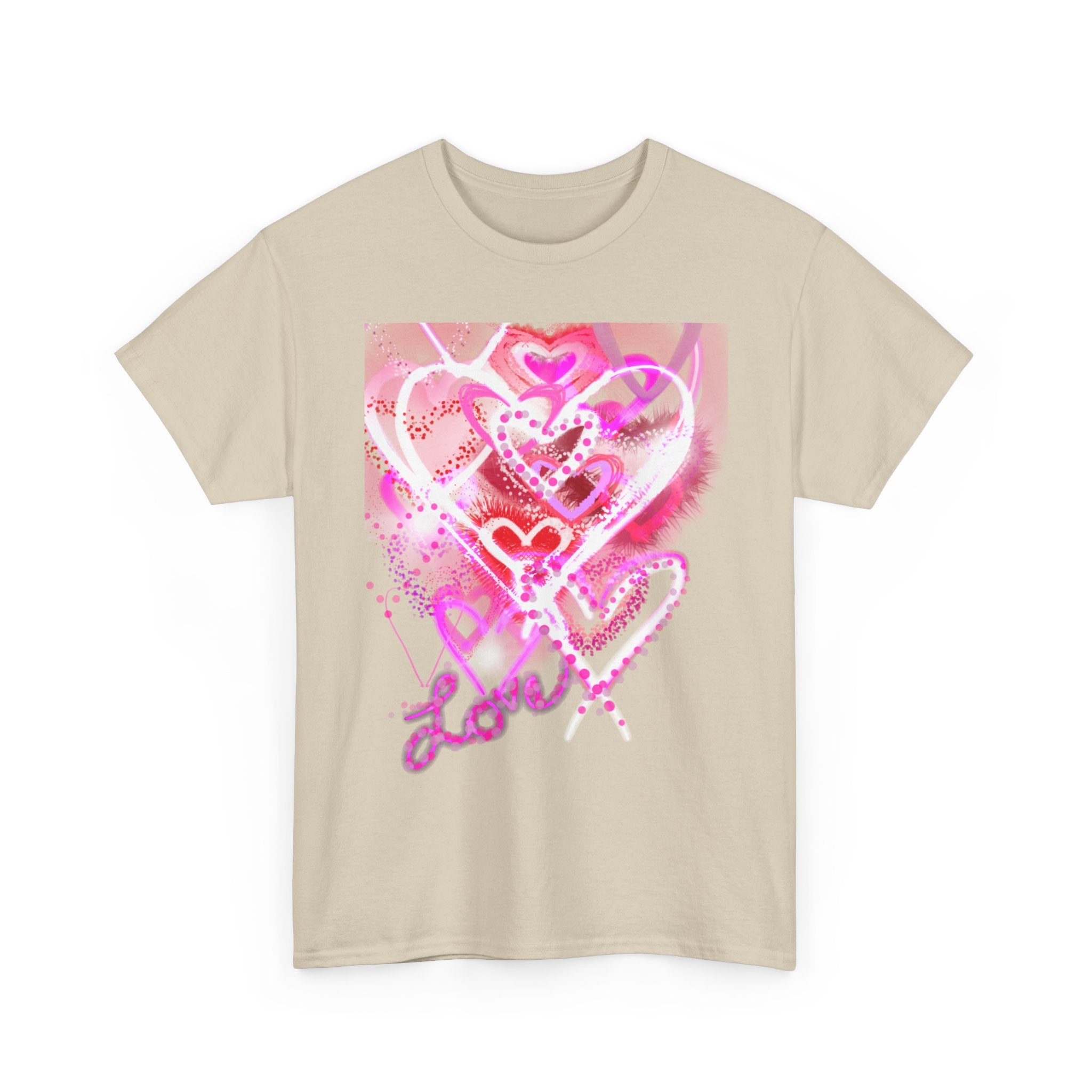 Love Hearts Tee — Pink Watercolor Heart Design Valentine’s Day T‑Shirt