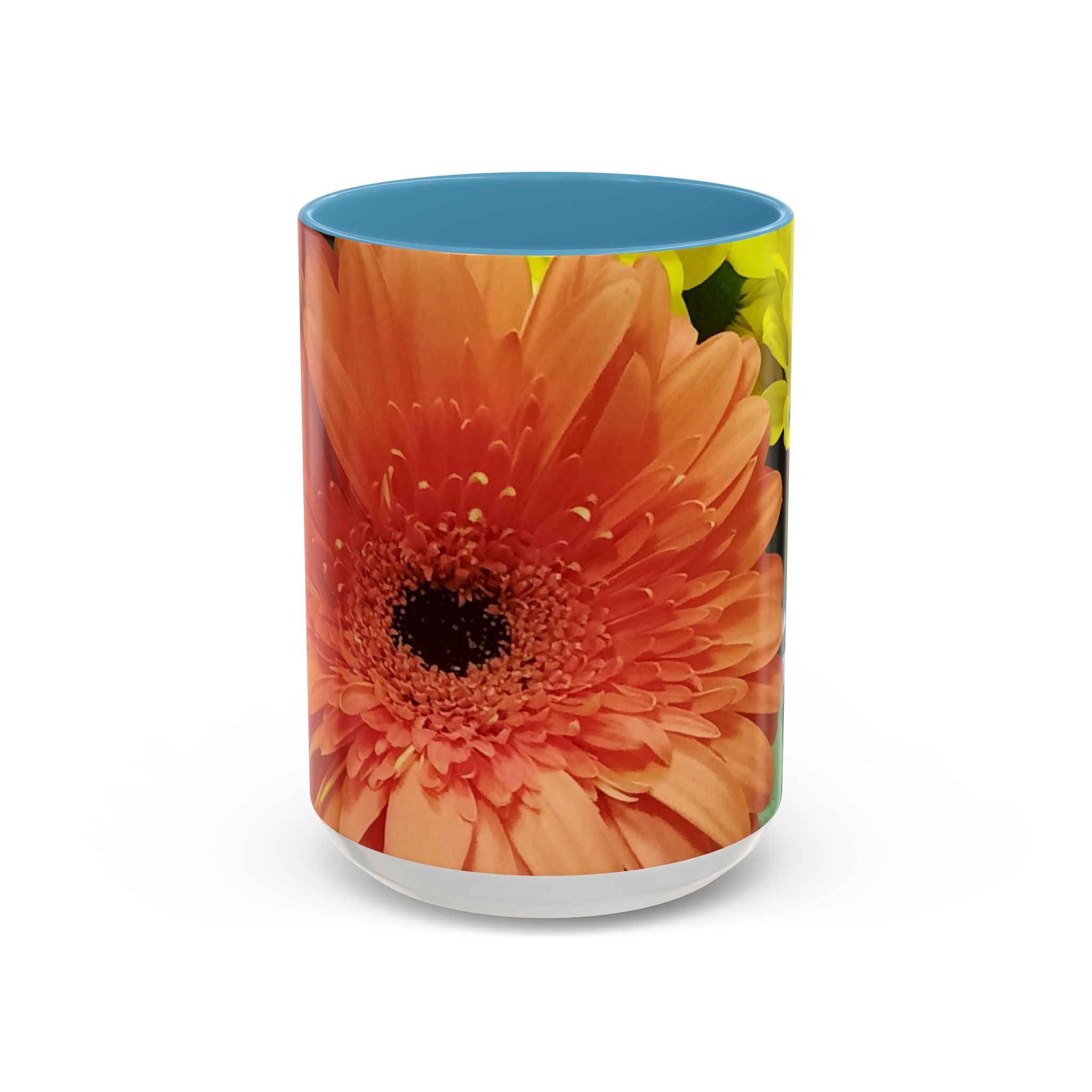 Floral Gerbera Accent Coffee Mug — Orange & Yellow Daisy Photo Wrap (11/15 oz)