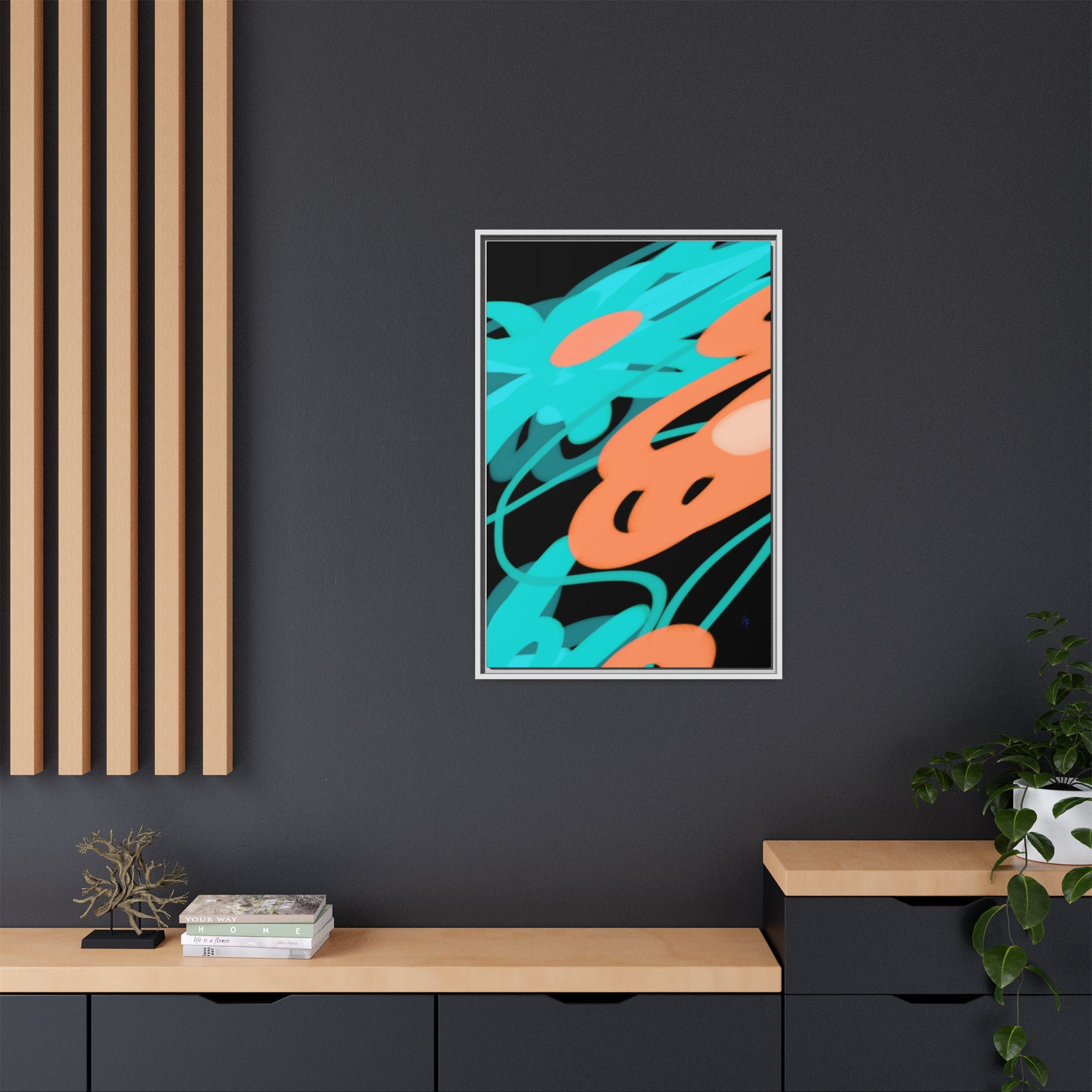 Abstract Teal & Coral Splash Framed Canvas