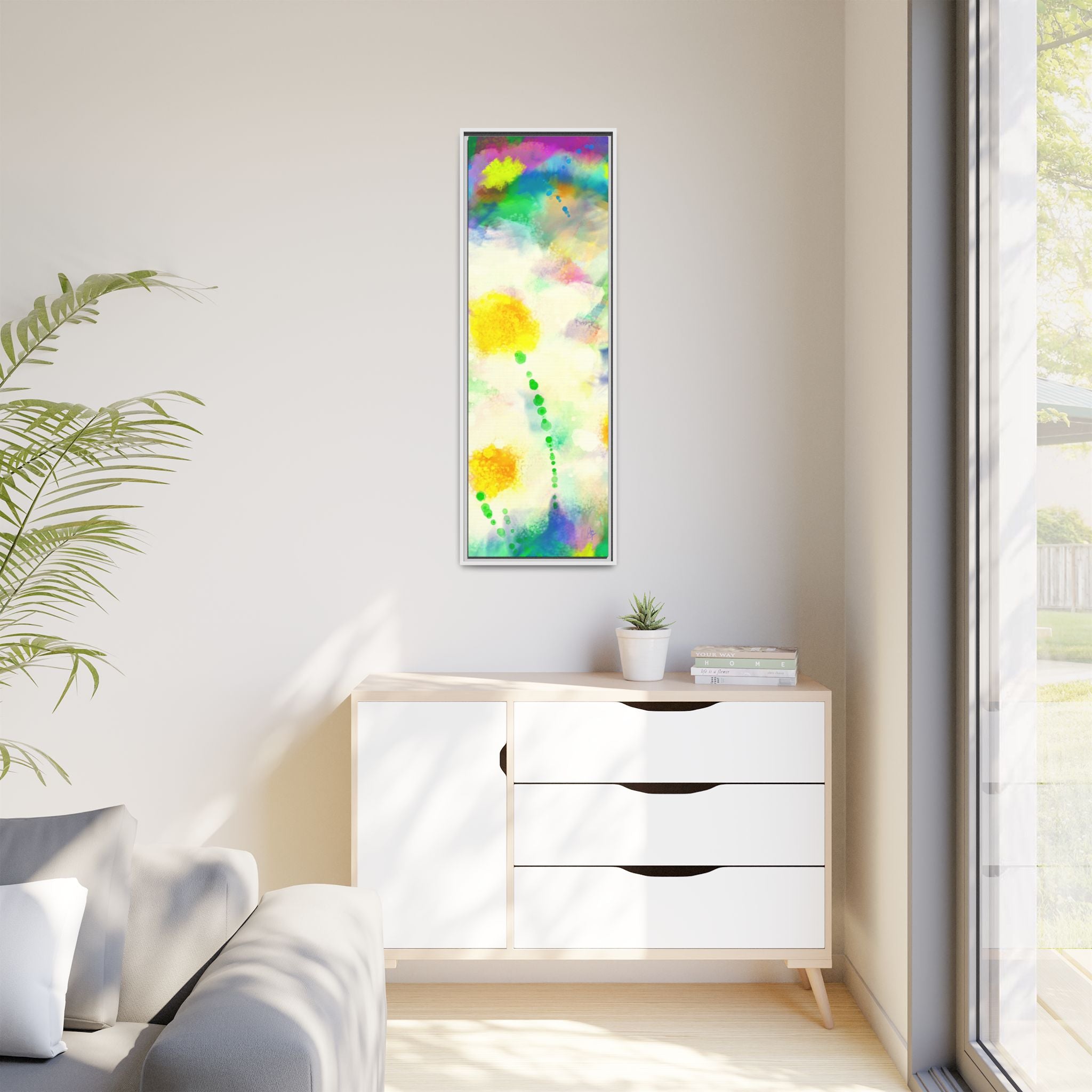 Framed Matte Canvas - Watercolor Yellow Floral Abstract Wall Art