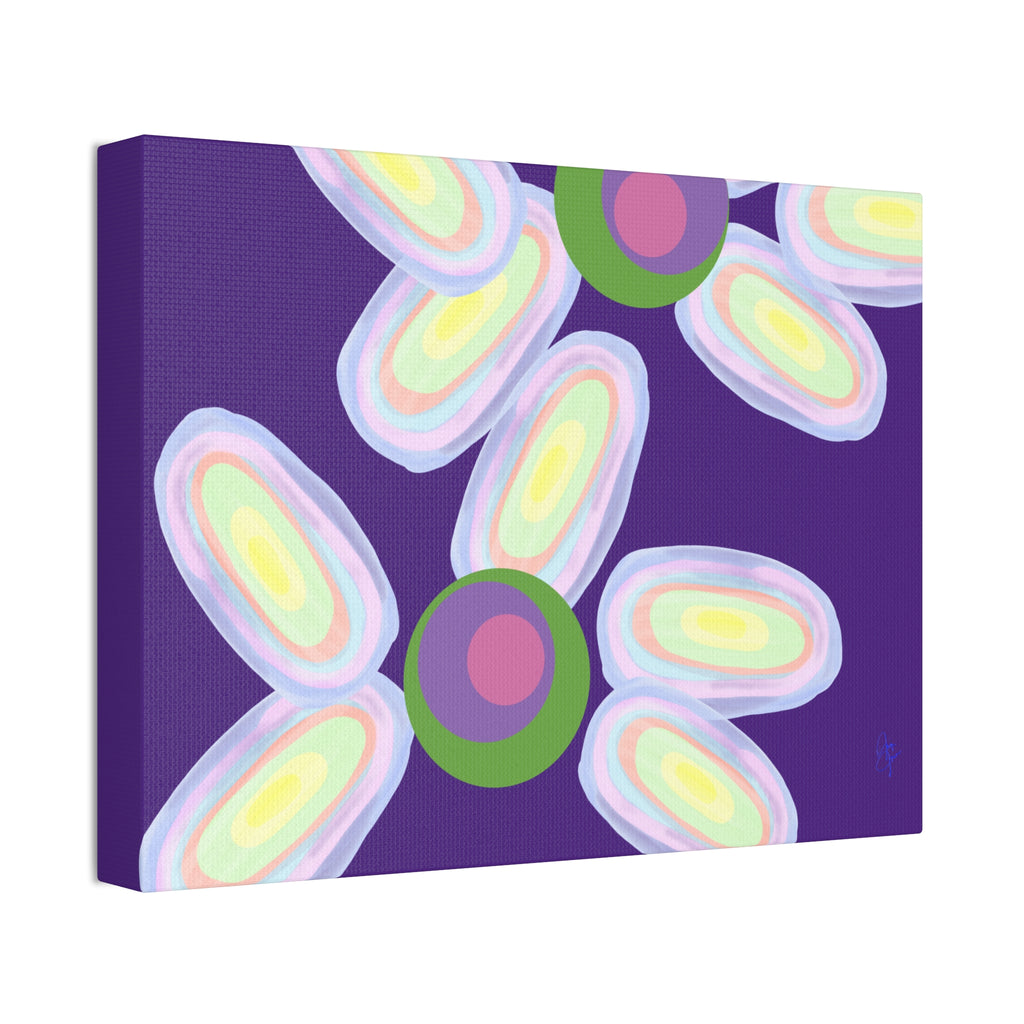 Abstract Pastel Daisy Canvas Print — Modern Floral Wall Art on Deep Blue