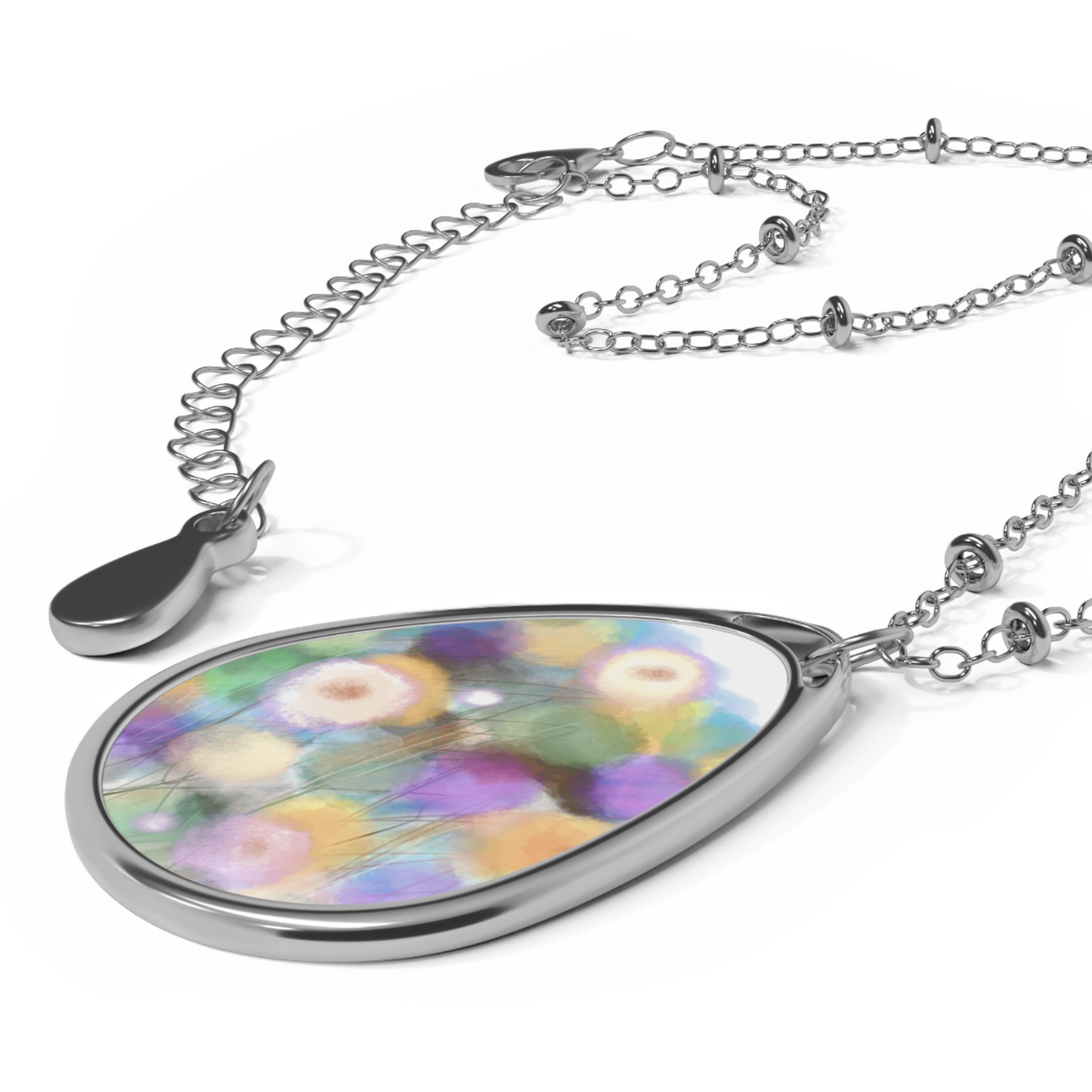 Oval Teardrop Pendant Necklace — Pastel Confetti Resin Locket