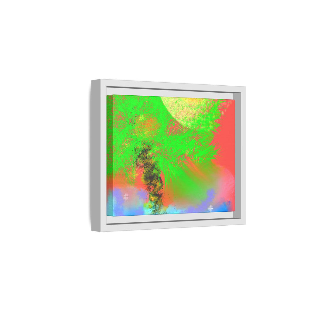 Abstract Neon Tree Matte Canvas Framed Art — Vibrant Green Moon Landscape