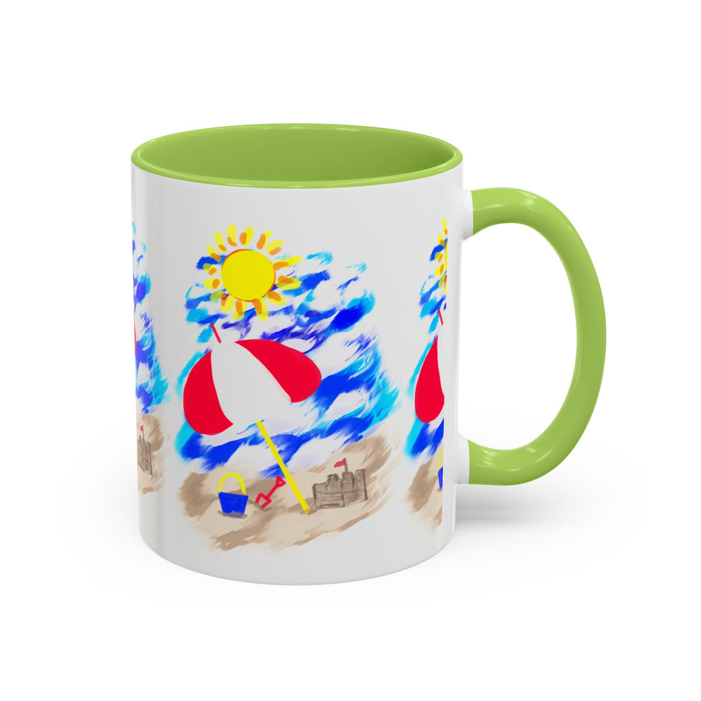 Beach Scene Coffee Mug – Summer Umbrella, Sun & Sandcastle Accent Mug