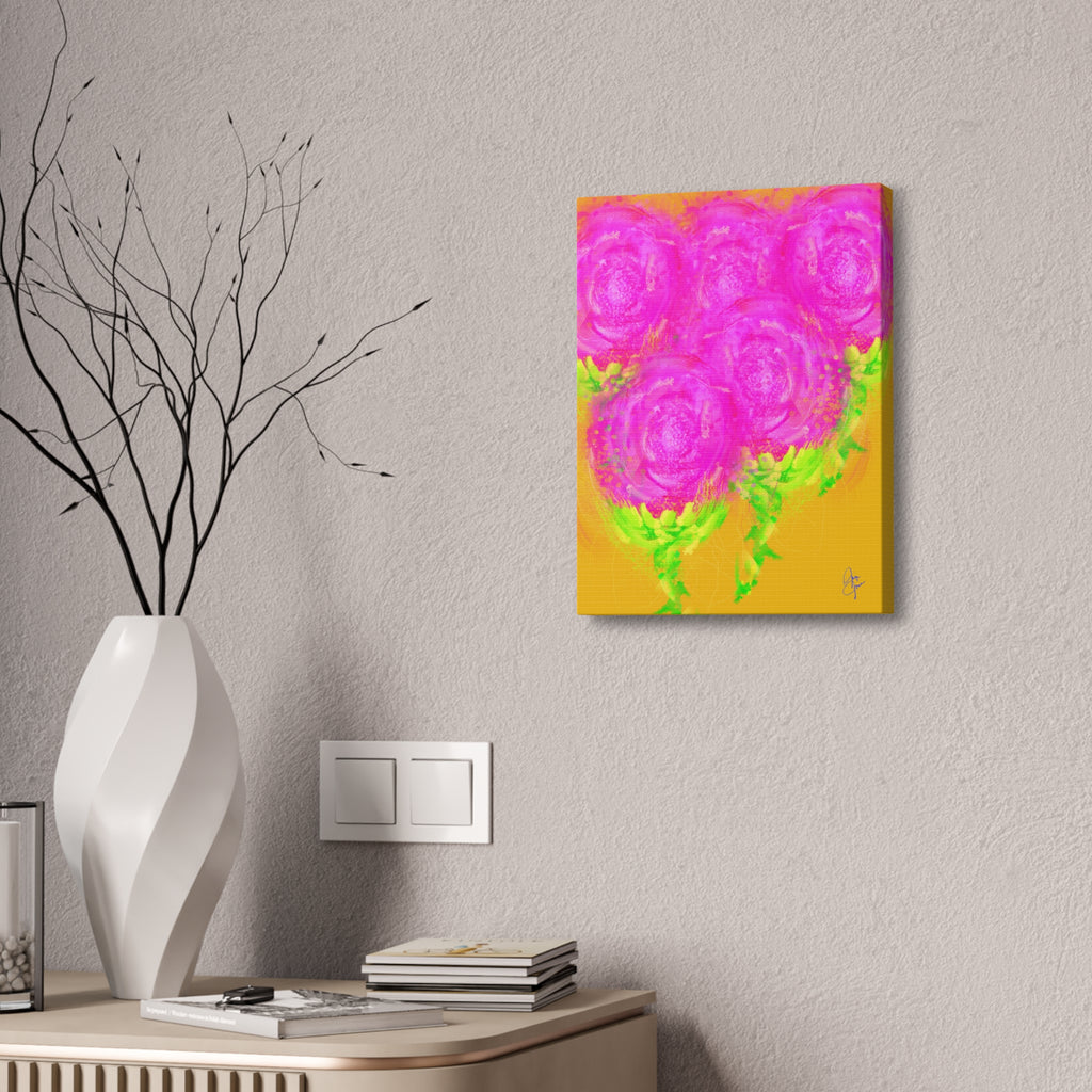 Bright Pink Floral Canvas Print — Modern Abstract Rose Wall Art (Stretched Canvas)