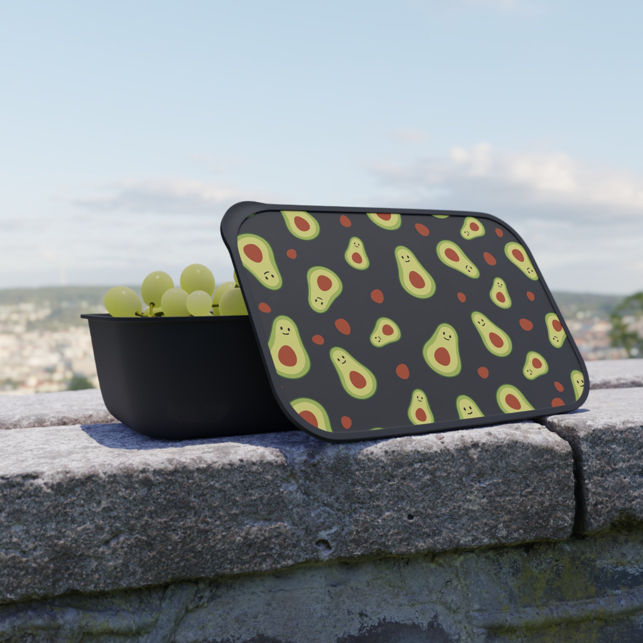 Avocado Pattern PLA Bento Box with Band & Utensils — Eco-Friendly Lunch Container