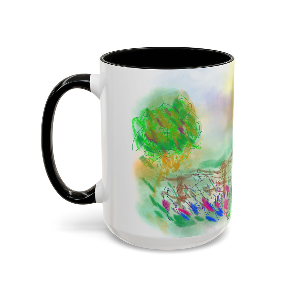 Sunlit Meadow Accent Coffee Mug — Watercolor Floral Sunrise (11/15oz)