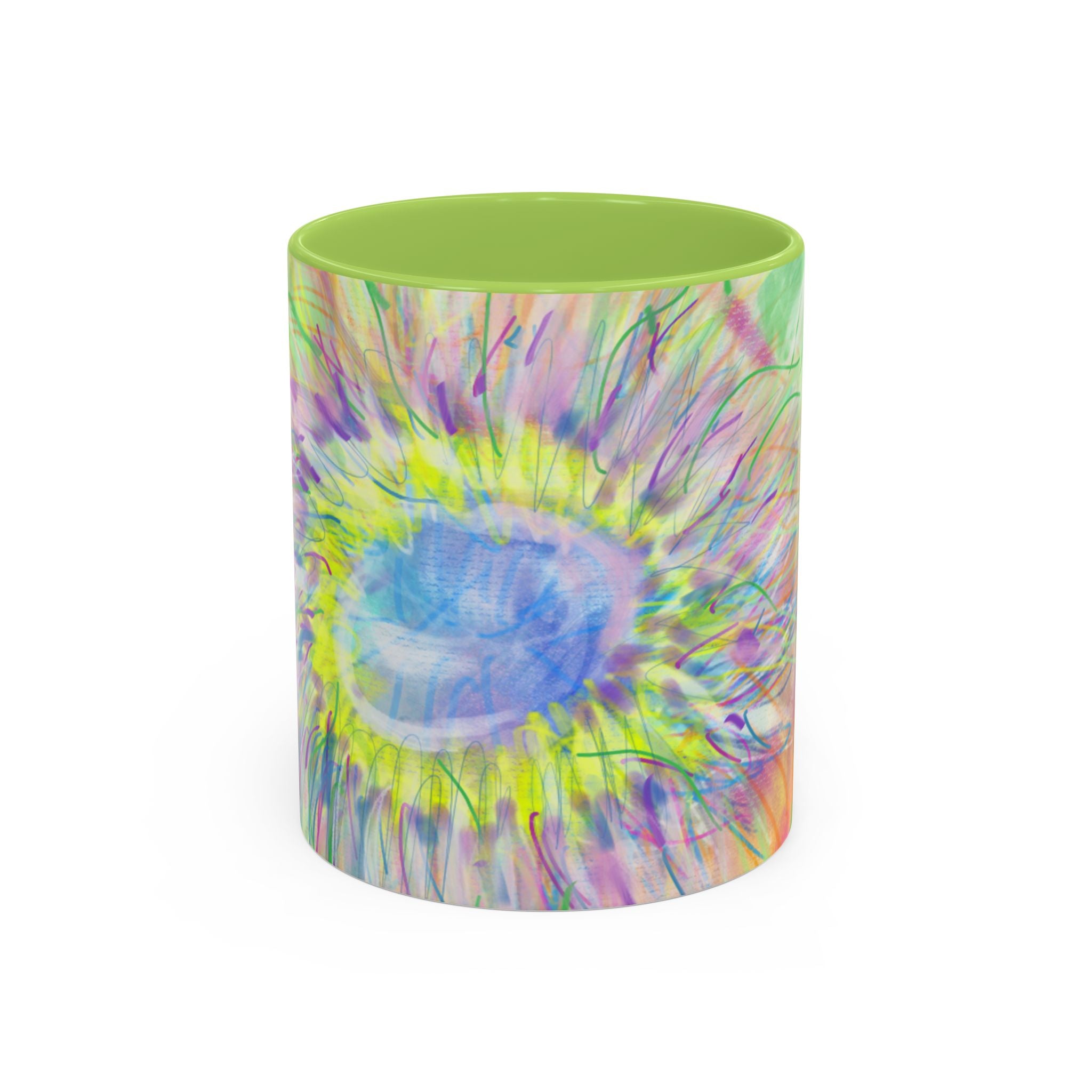 Colorful Sunflower Accent Coffee Mug — Pink Inner Artistic Floral Design (11/15 oz)