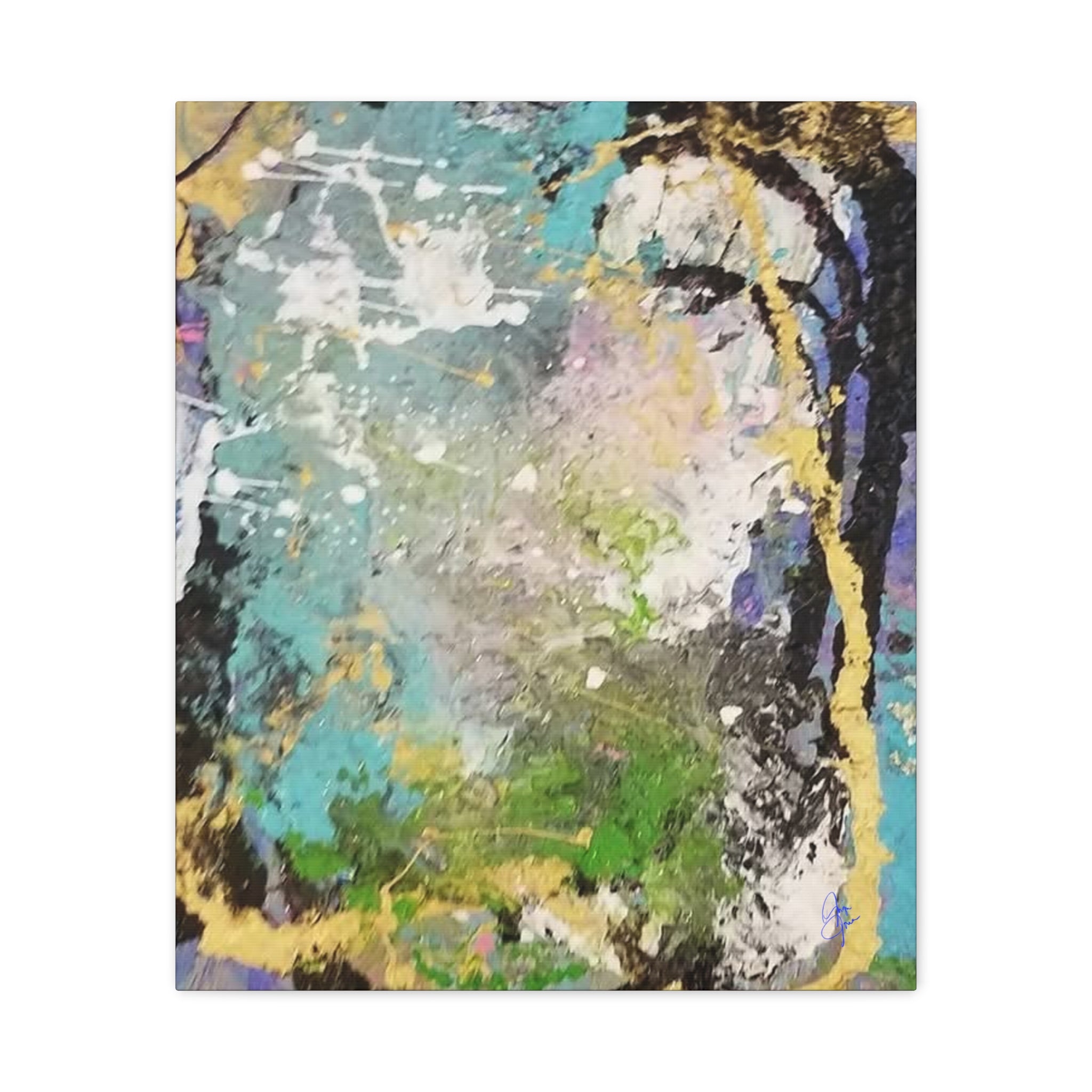 Abstract Green & Teal Matte Canvas Wall Art — Stretched 1.25"
