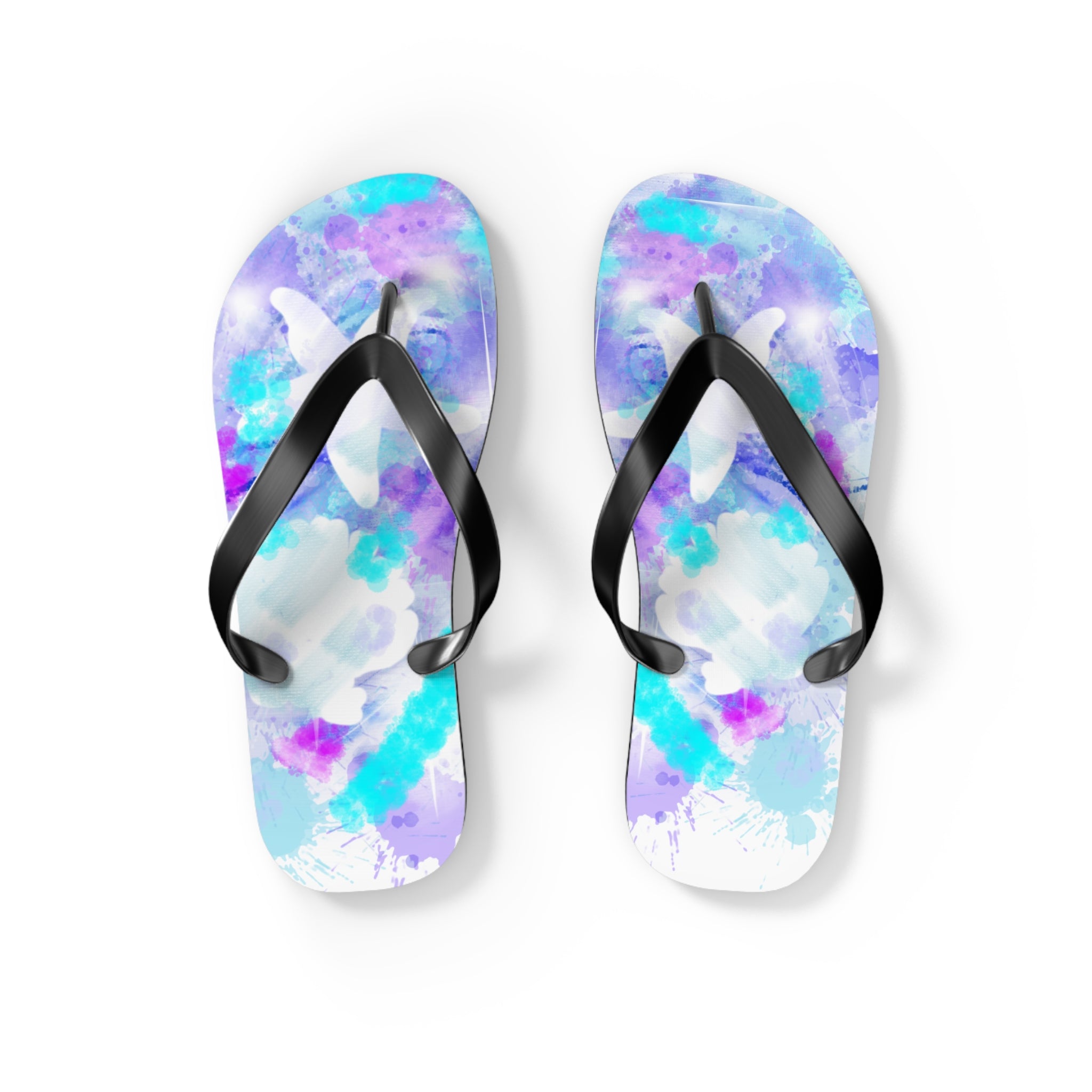 Watercolor Tie-Dye Flip Flops — Turquoise & Purple Beach Sandals
