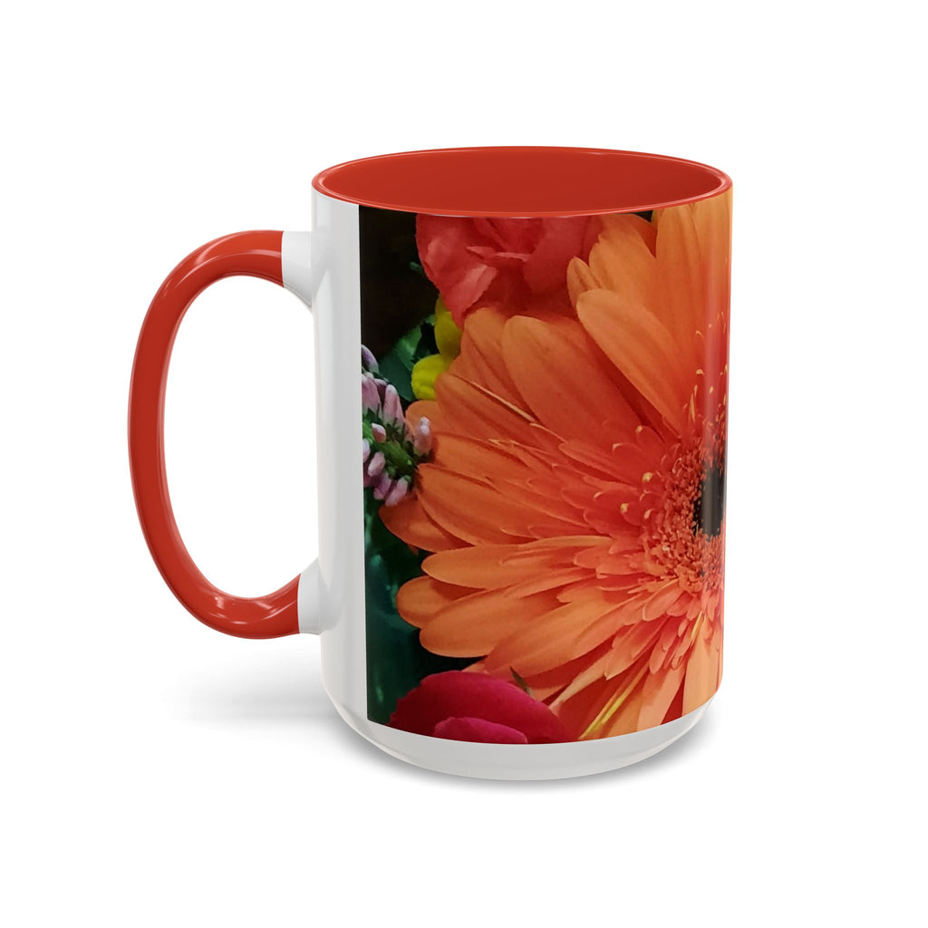 Floral Gerbera Accent Coffee Mug — Orange & Yellow Daisy Photo Wrap (11/15 oz)