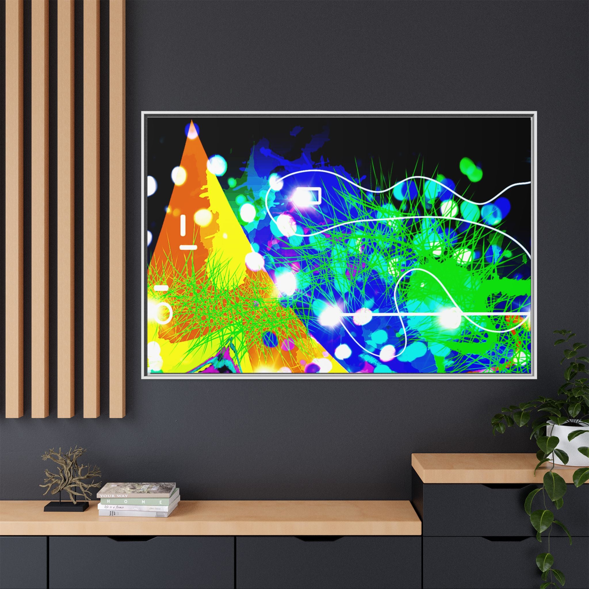 Abstract Neon Wave Matte Canvas Framed Art