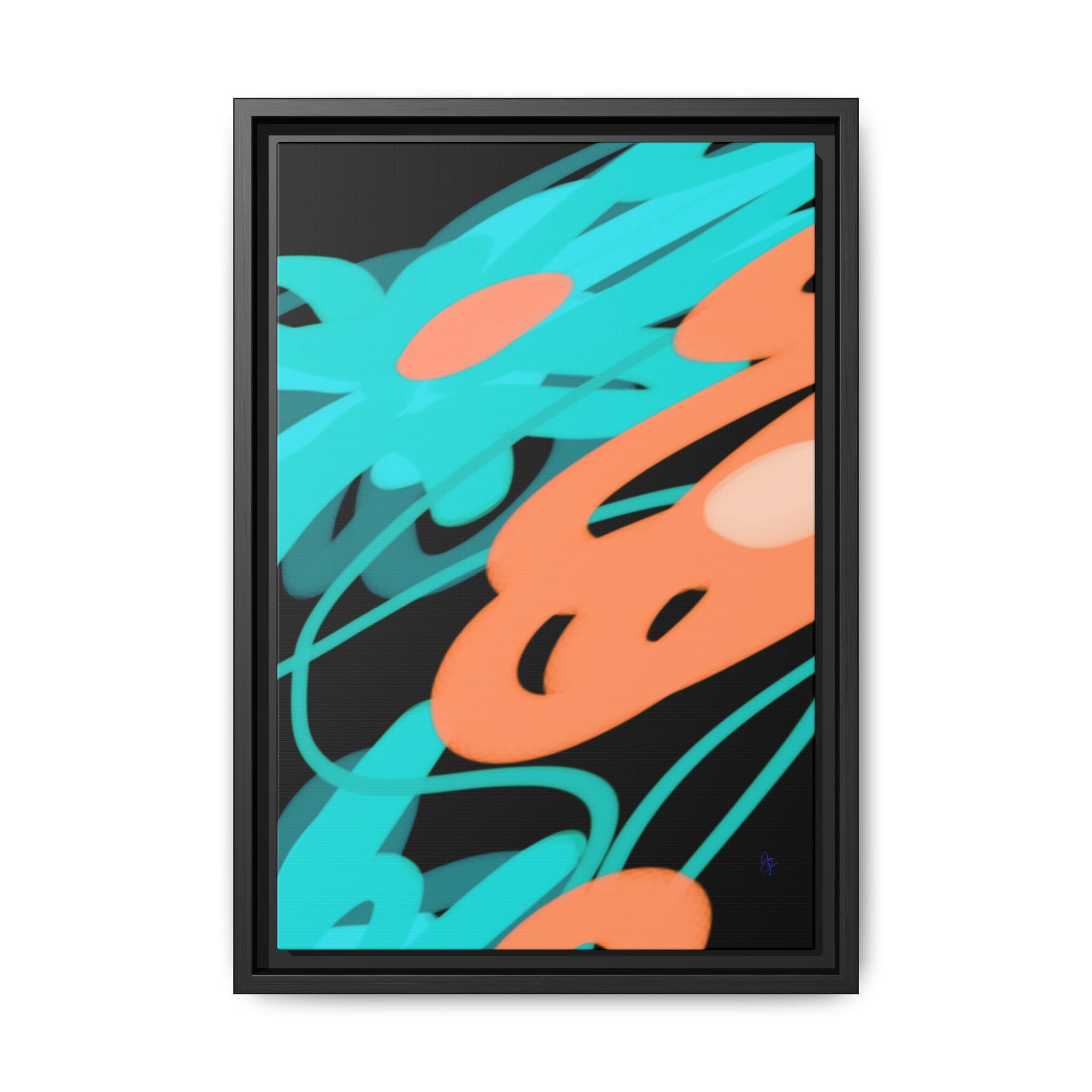 Abstract Teal & Coral Splash Framed Canvas