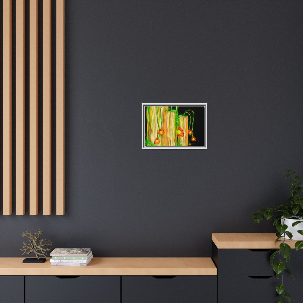 Framed Matte Canvas Print — Neon Floral Candlelight Art