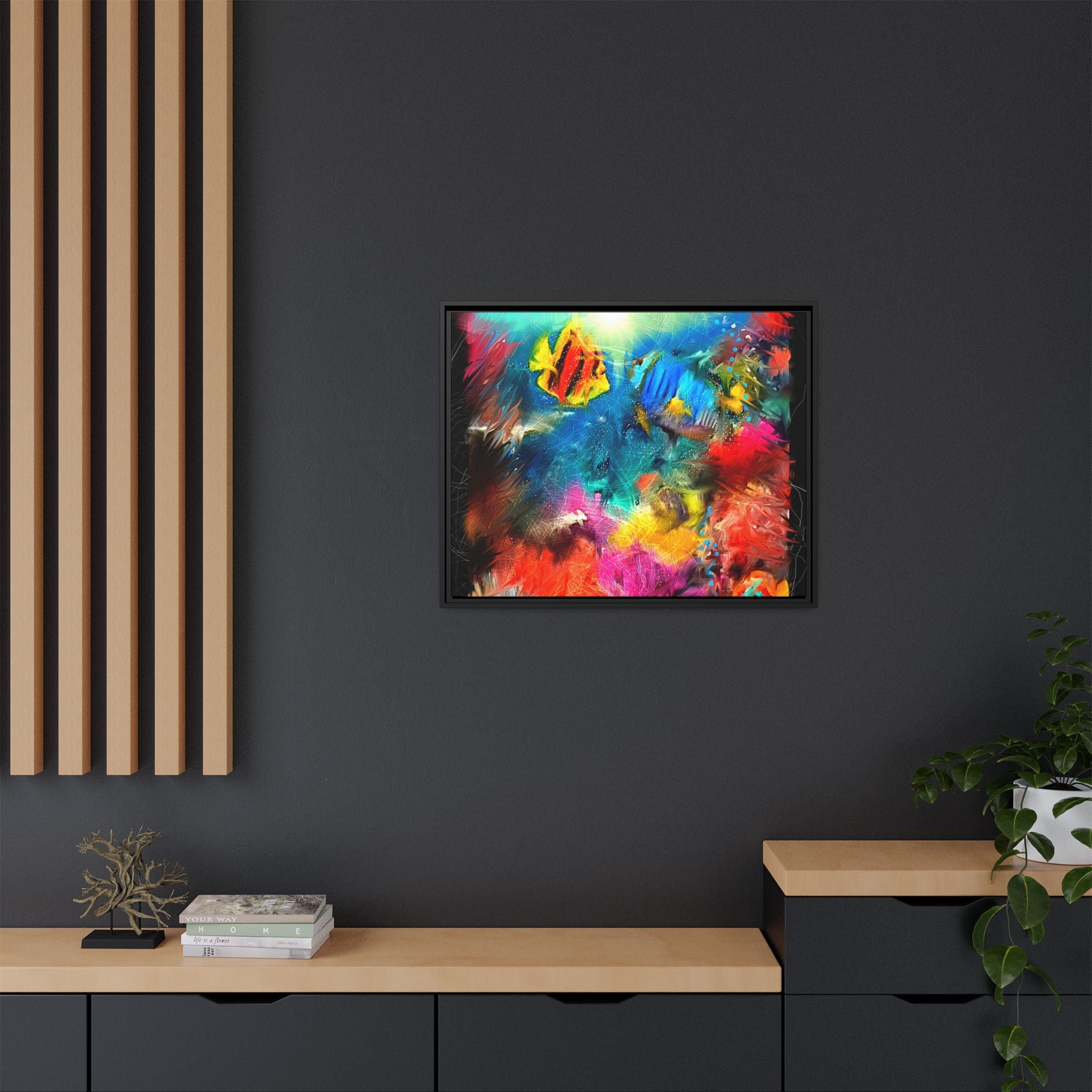 Framed Abstract Color Explosion Canvas — Vibrant Multi‑Color Wall Art
