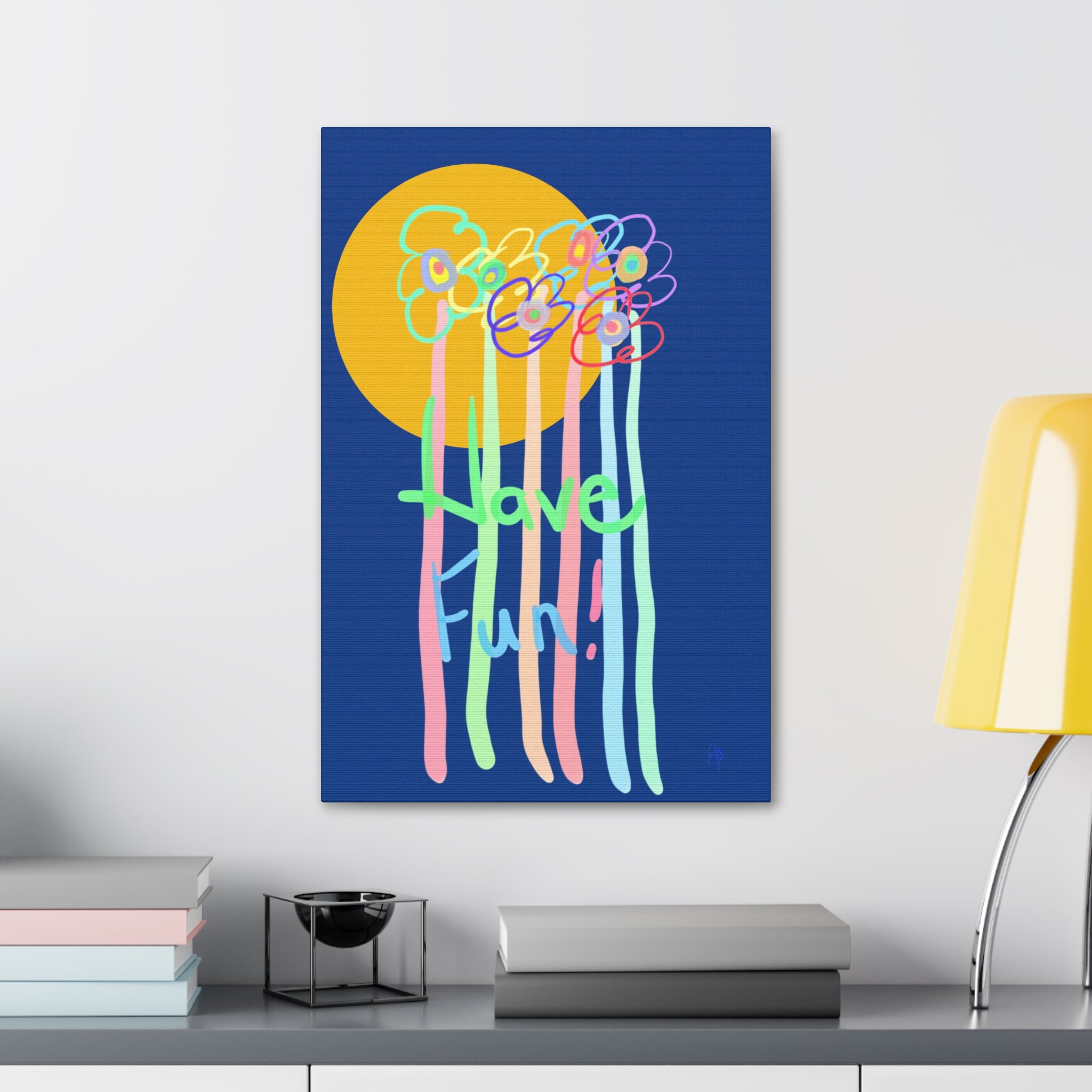 Have Fun Floral Canvas Art — Bright Green Stretched Wall Decor
