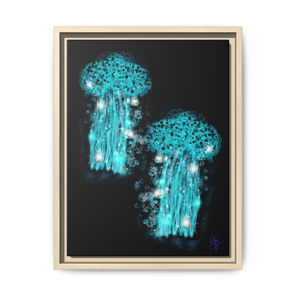 Glowing Jellyfish Art Print — Framed Matte Canvas