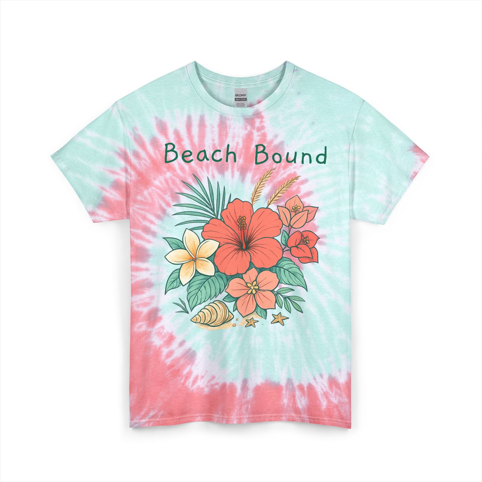 Beach Bound Tie-Dye Tee — Floral Hawaiian Graphic Cotton T-Shirt