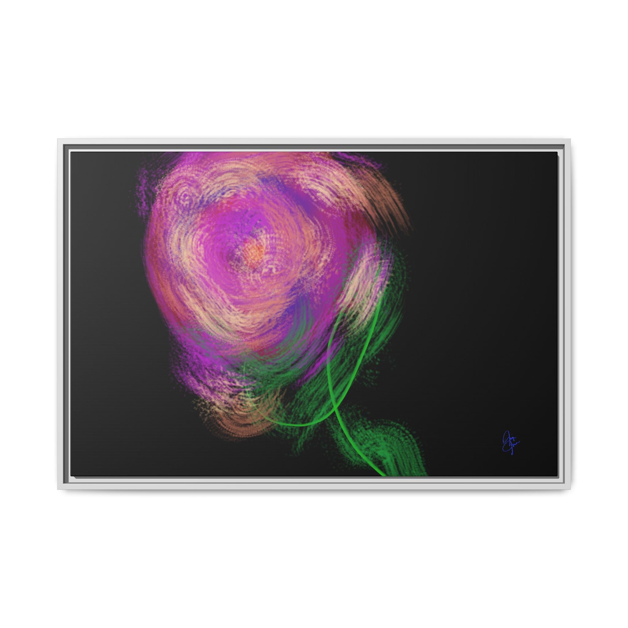 Abstract Rose Swirl Matte Framed Canvas — Multicolor Floral Wall Art