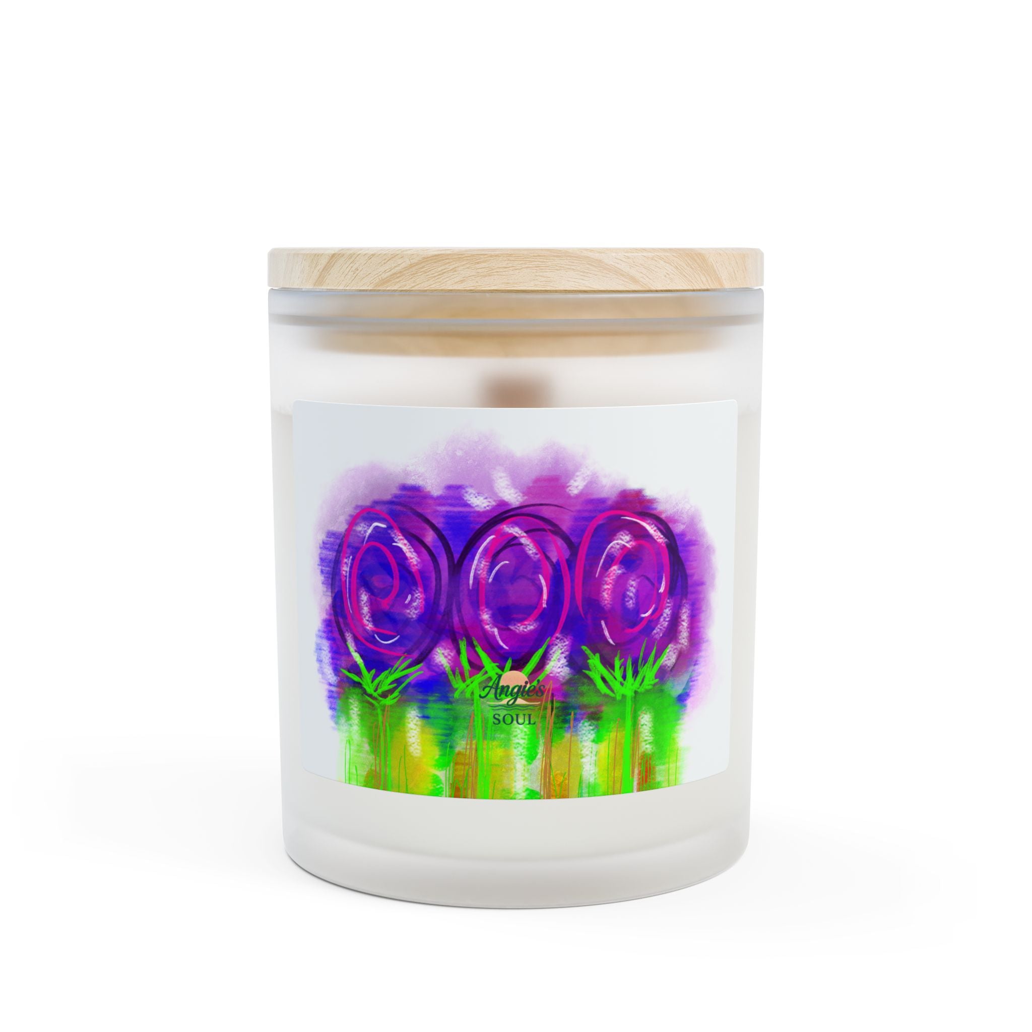 Frosted Glass Candle — Purple Watercolor Roses 11oz Scented Candle