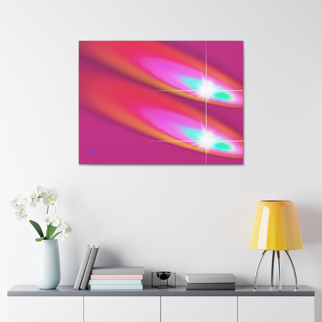 Abstract Neon Comet Canvas — Vibrant Turquoise & Pink Stretched Wall Art (1.5" Depth)