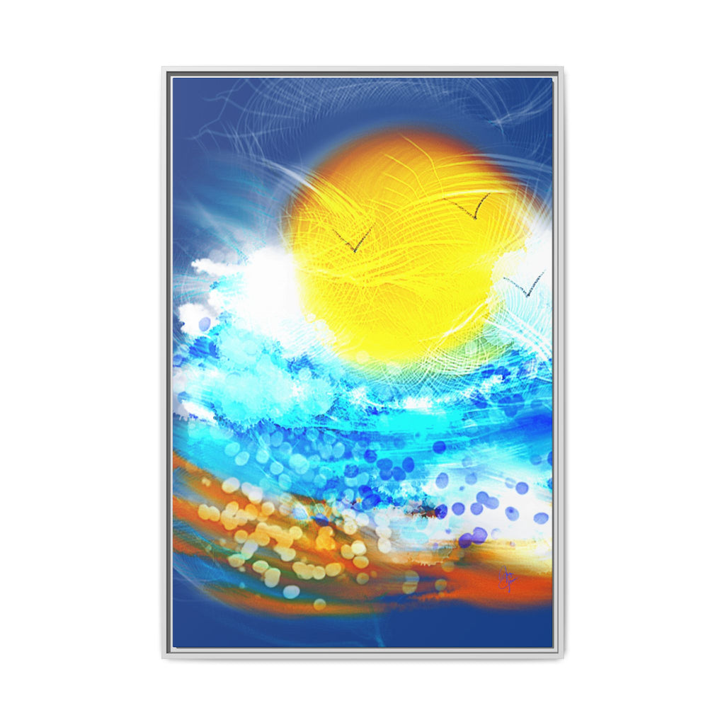 Sunshine Shore Matte Canvas Framed Wall Art — Bright Abstract Beach Print