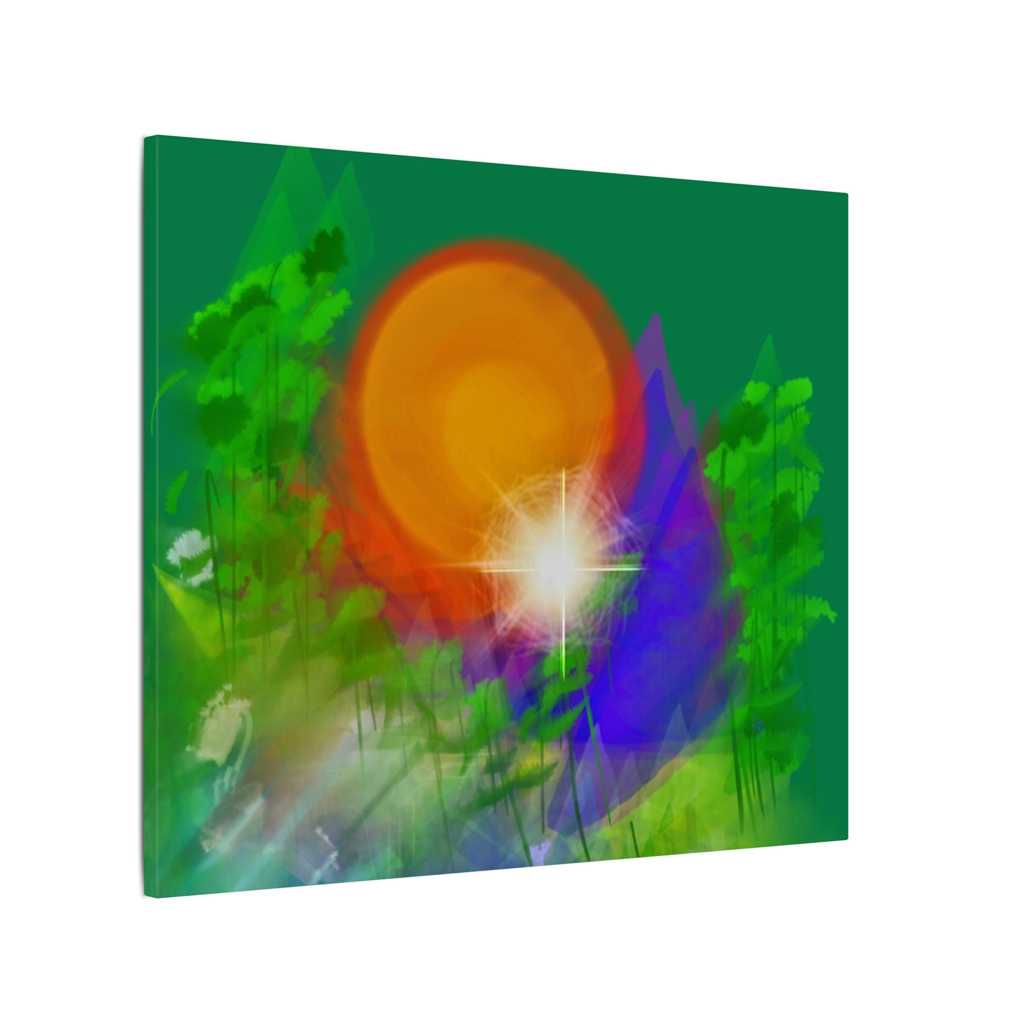 Sunburst Forest Matte Canvas Wall Art — Abstract Nature Landscape