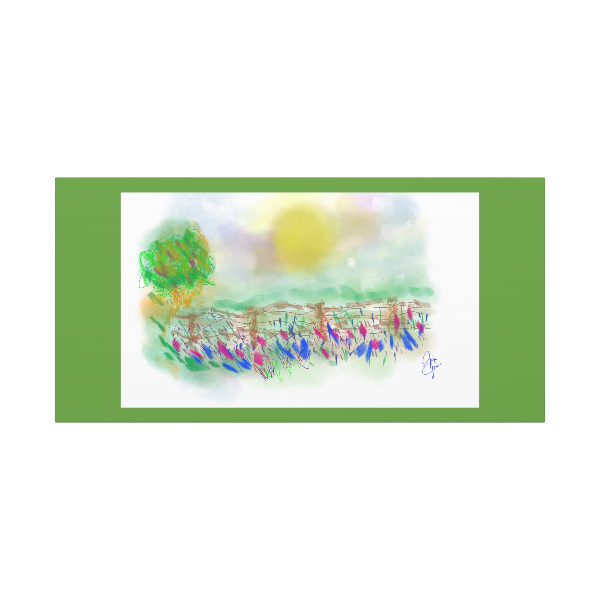 Sunlit Meadow Matte Canvas Wall Art — Pastel Landscape Stretched Canvas