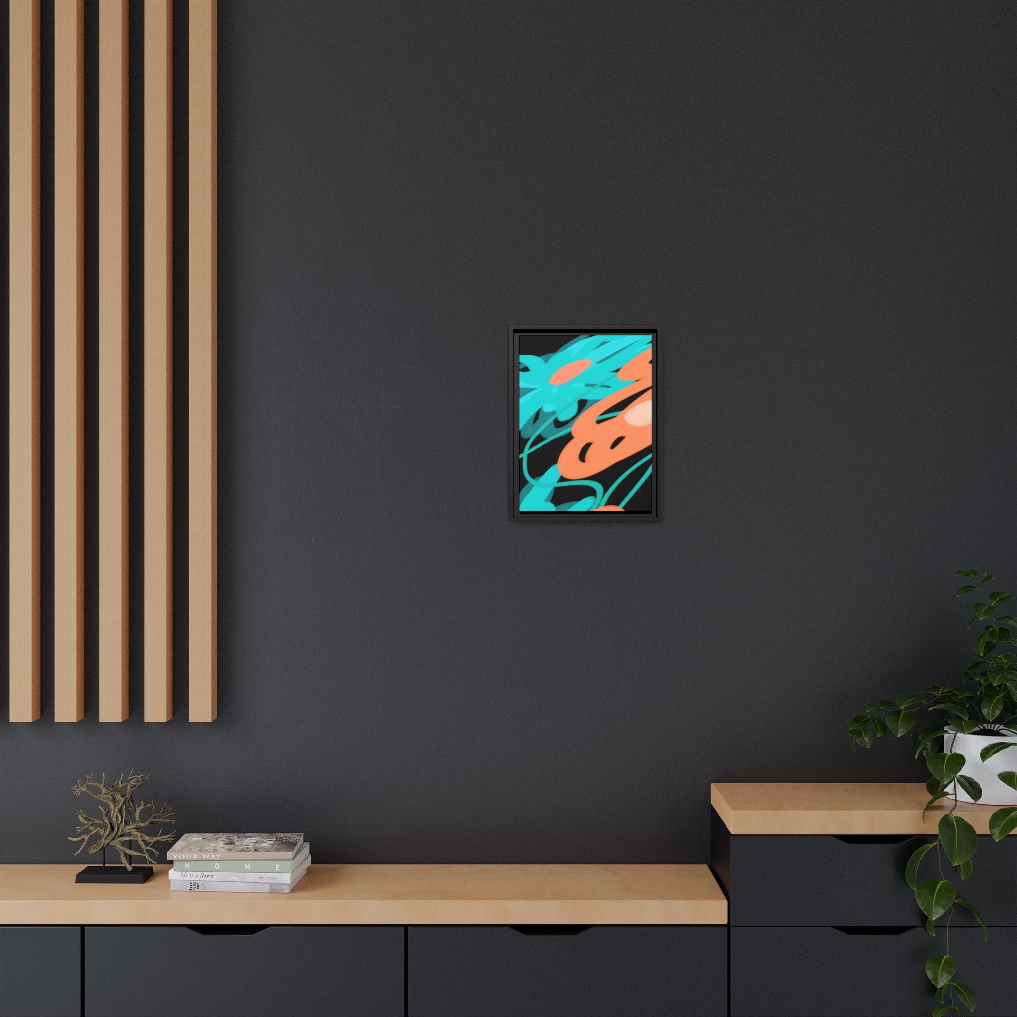 Abstract Teal & Coral Splash Framed Canvas
