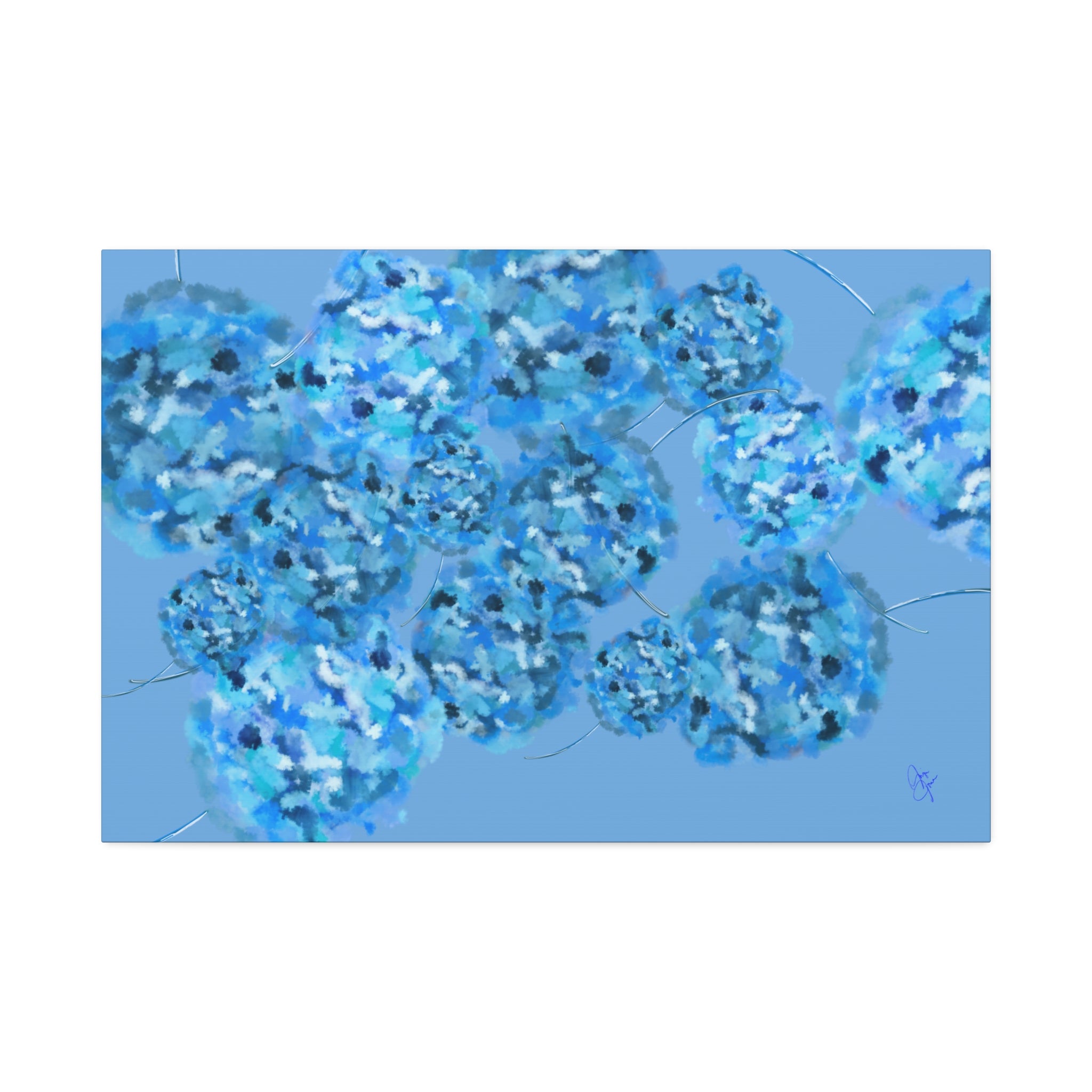 Blue Hydrangea Canvas Wall Art — Abstract Floral Stretched Canvas (1.5" Depth)