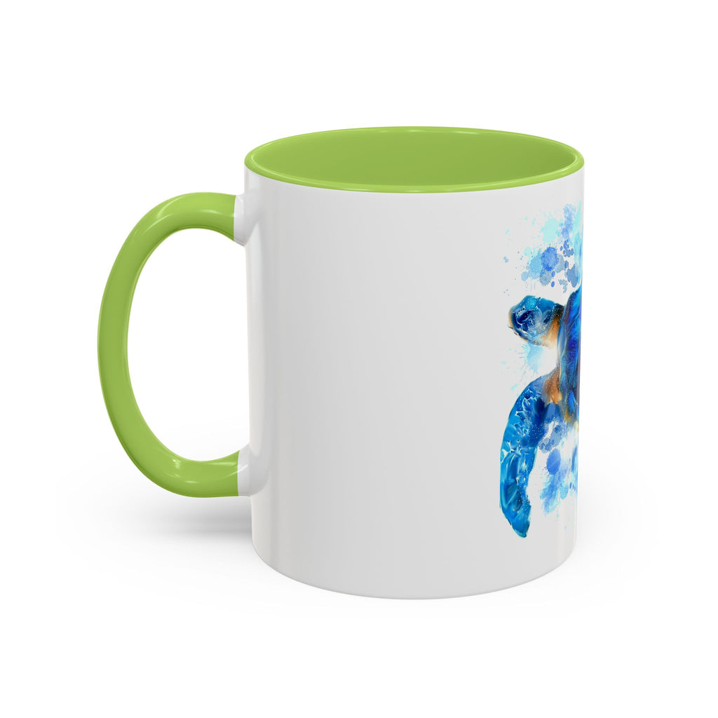 Blue Sea Turtle Accent Coffee Mug — Watercolor Ocean Turtle 11/15oz