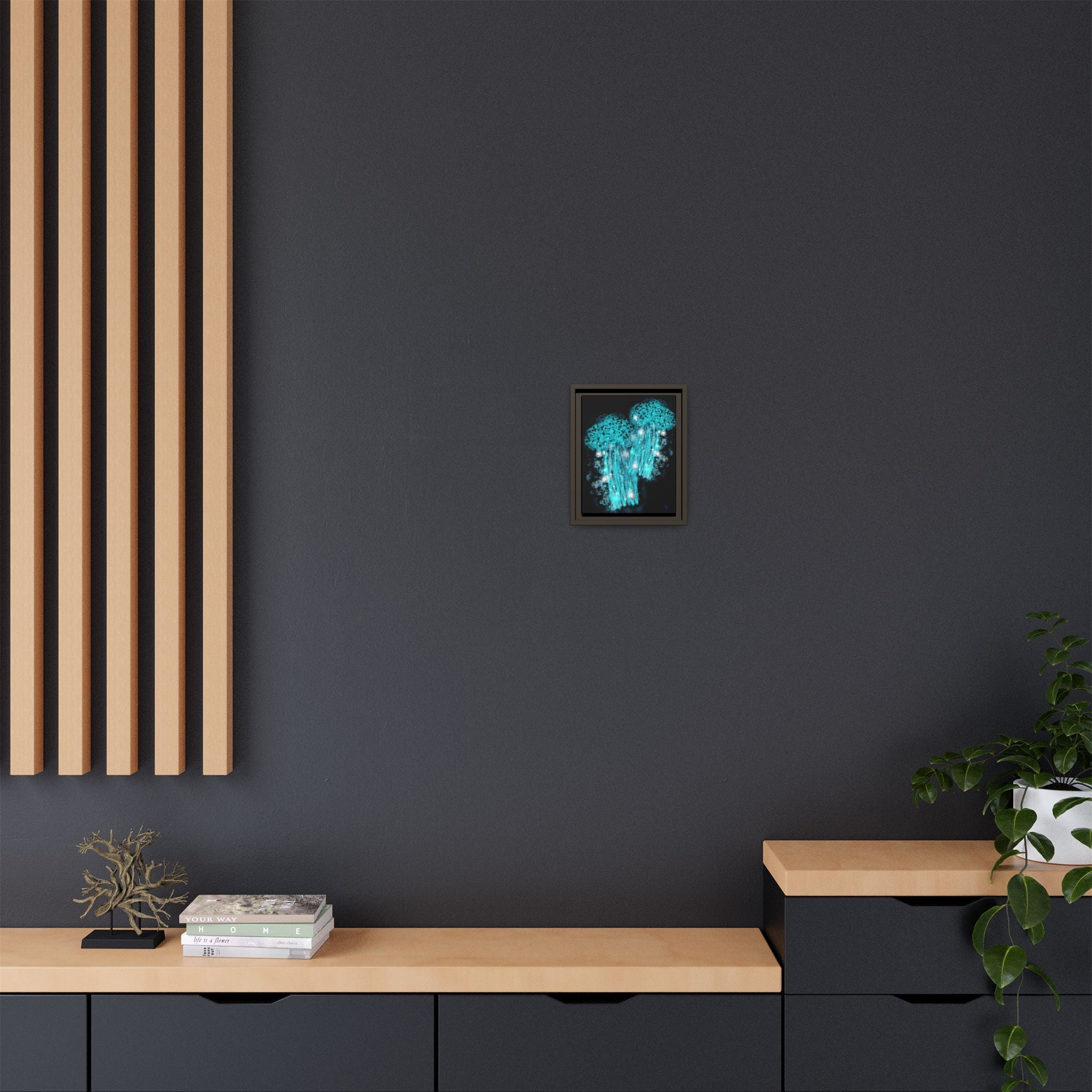 Glowing Jellyfish Art Print — Framed Matte Canvas