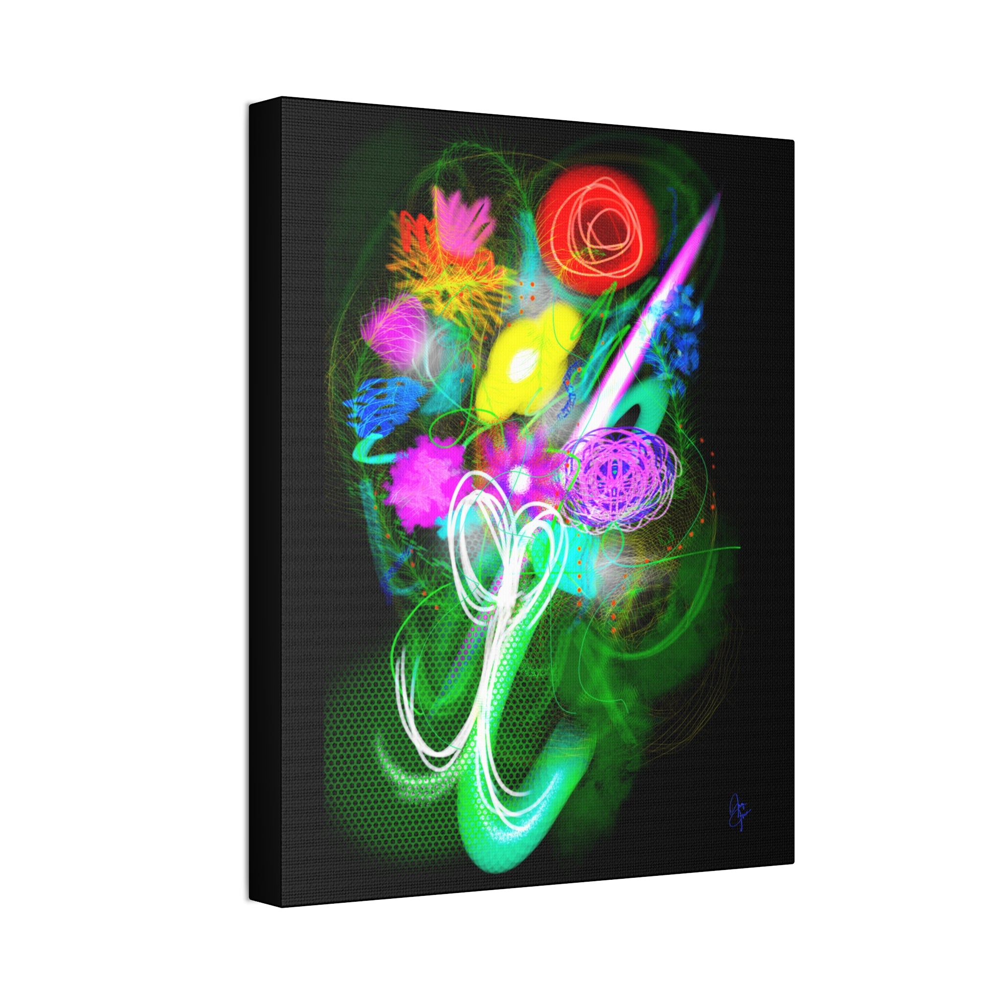 Neon Floral Abstract Canvas Print — Vibrant Glow Wall Art