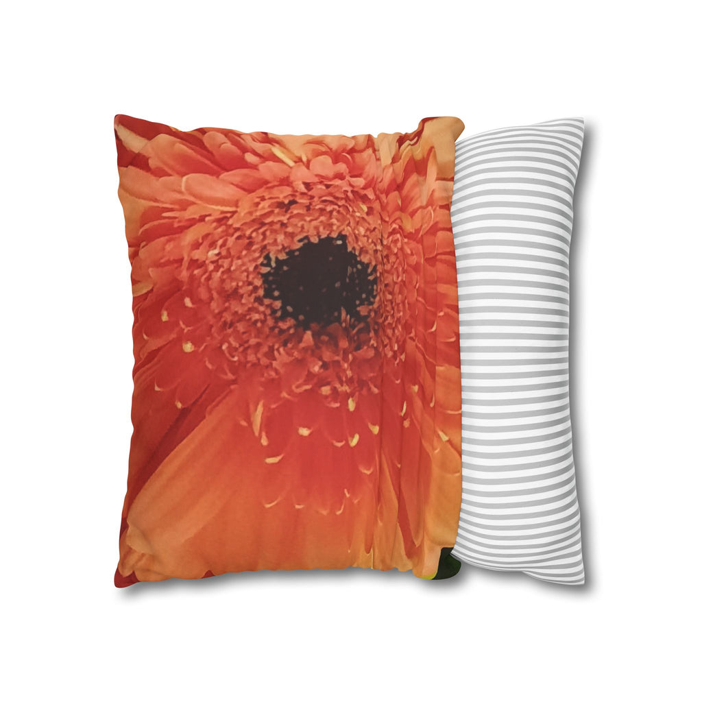 Floral Faux Suede Pillowcase — Yellow & Peach Daisy Accent Cushion Cover