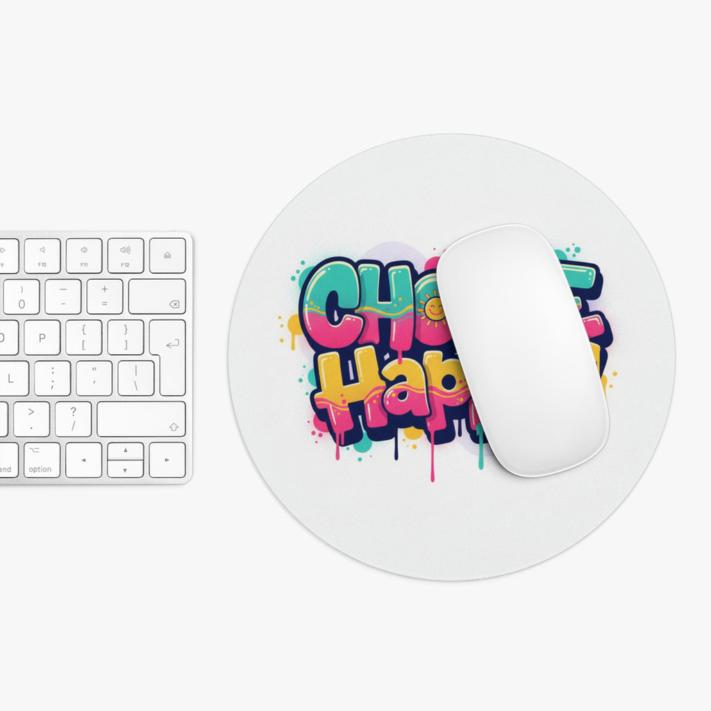 Choose Happy! Colorful Graffiti Mouse Pad — Motivational Desk Accessory