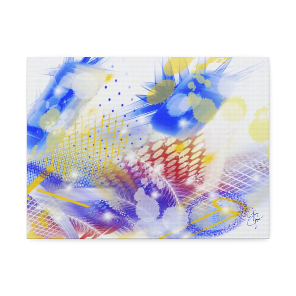 Abstract Blue & Yellow Art Canvas Print — Stretched 1.5" with Red Border