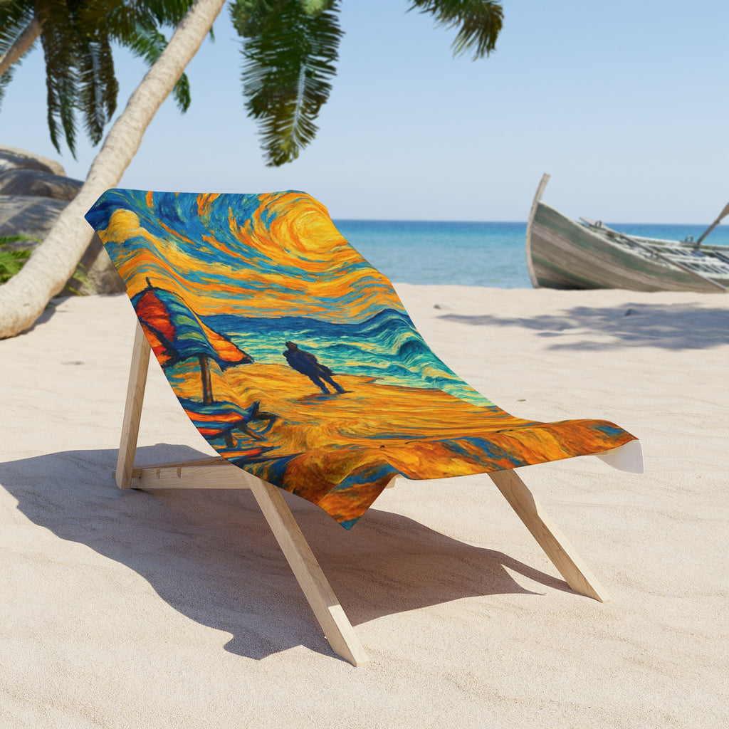 Beach Towel — Van Gogh Style Sunset Surf Scene Beach Towel