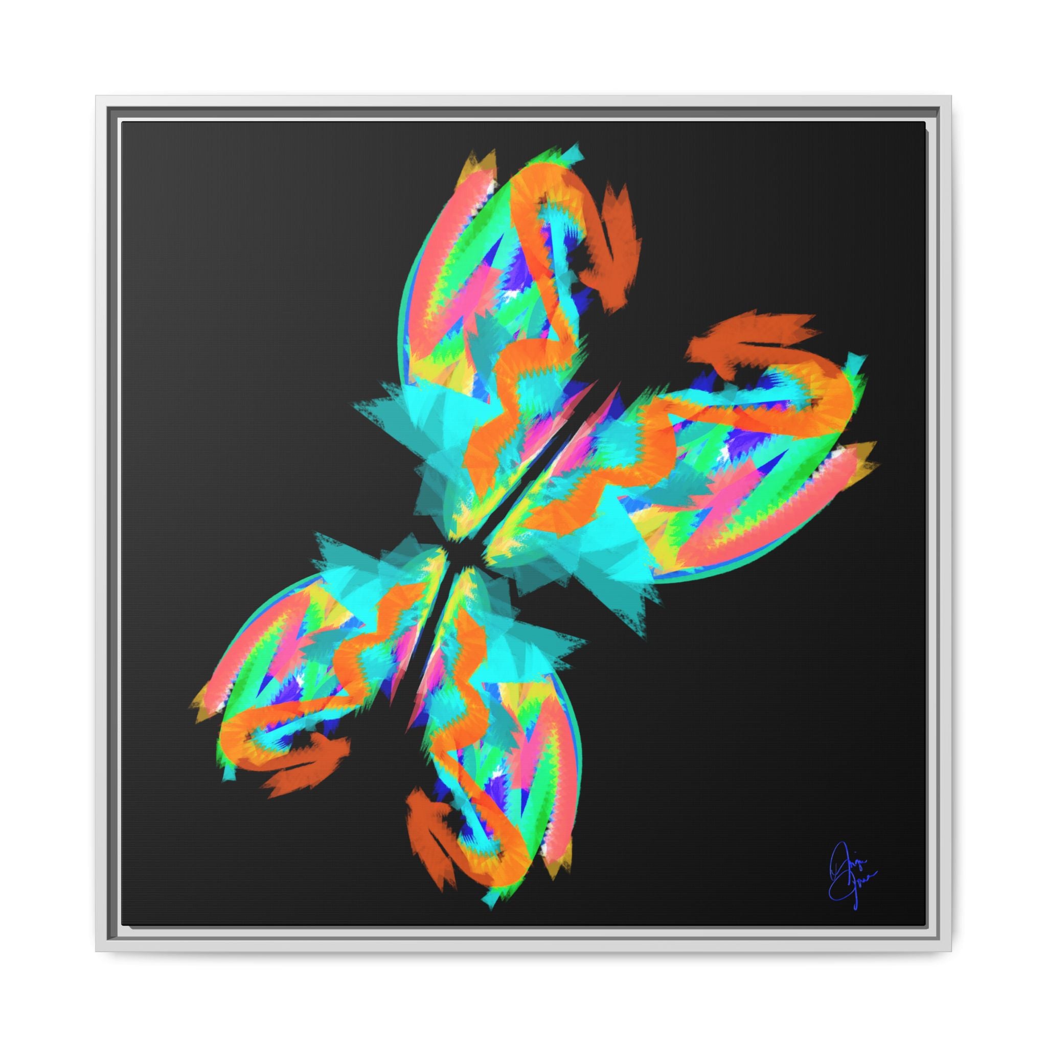 Framed Matte Canvas — Neon Abstract Butterfly Wall Art